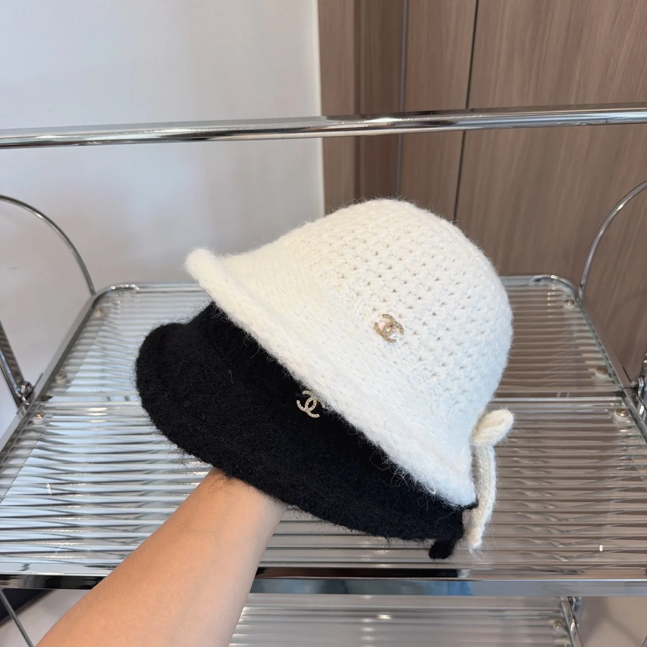 Chanel Knit Bucket Hat in Red & Black & Brown & Beige & White & Grey · view 5