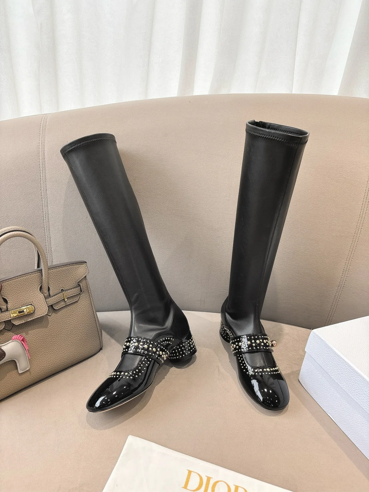 Dior Sheepskin Patent Leather Glossy Pointed-Toe Ankle Boots in Black · view 3