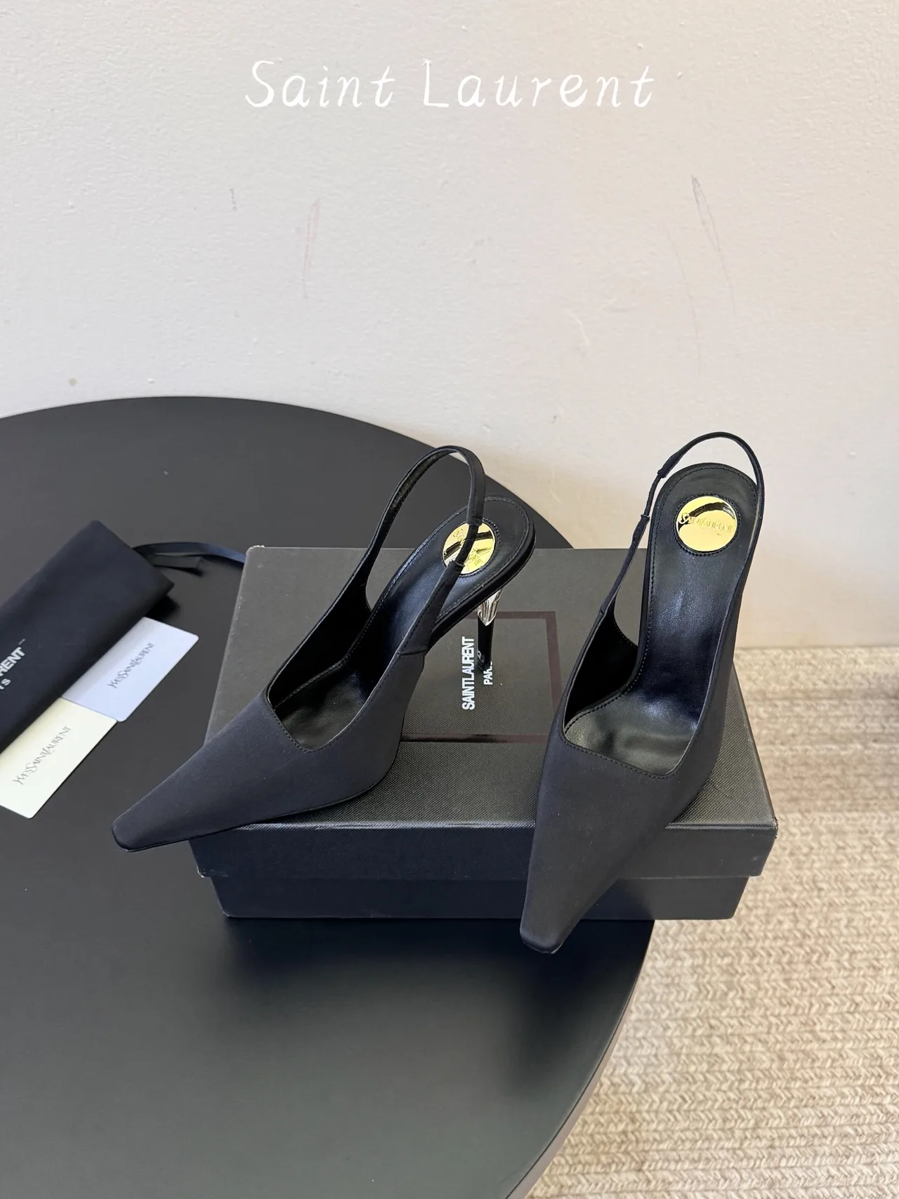 Saint Laurent Glossy Pointed-Toe Sandals in Black · view 3