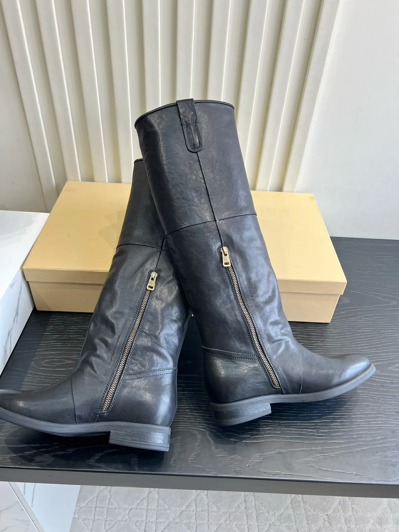 A.S.98 Cowhide Glossy Knee-High Boots in Black · view 4