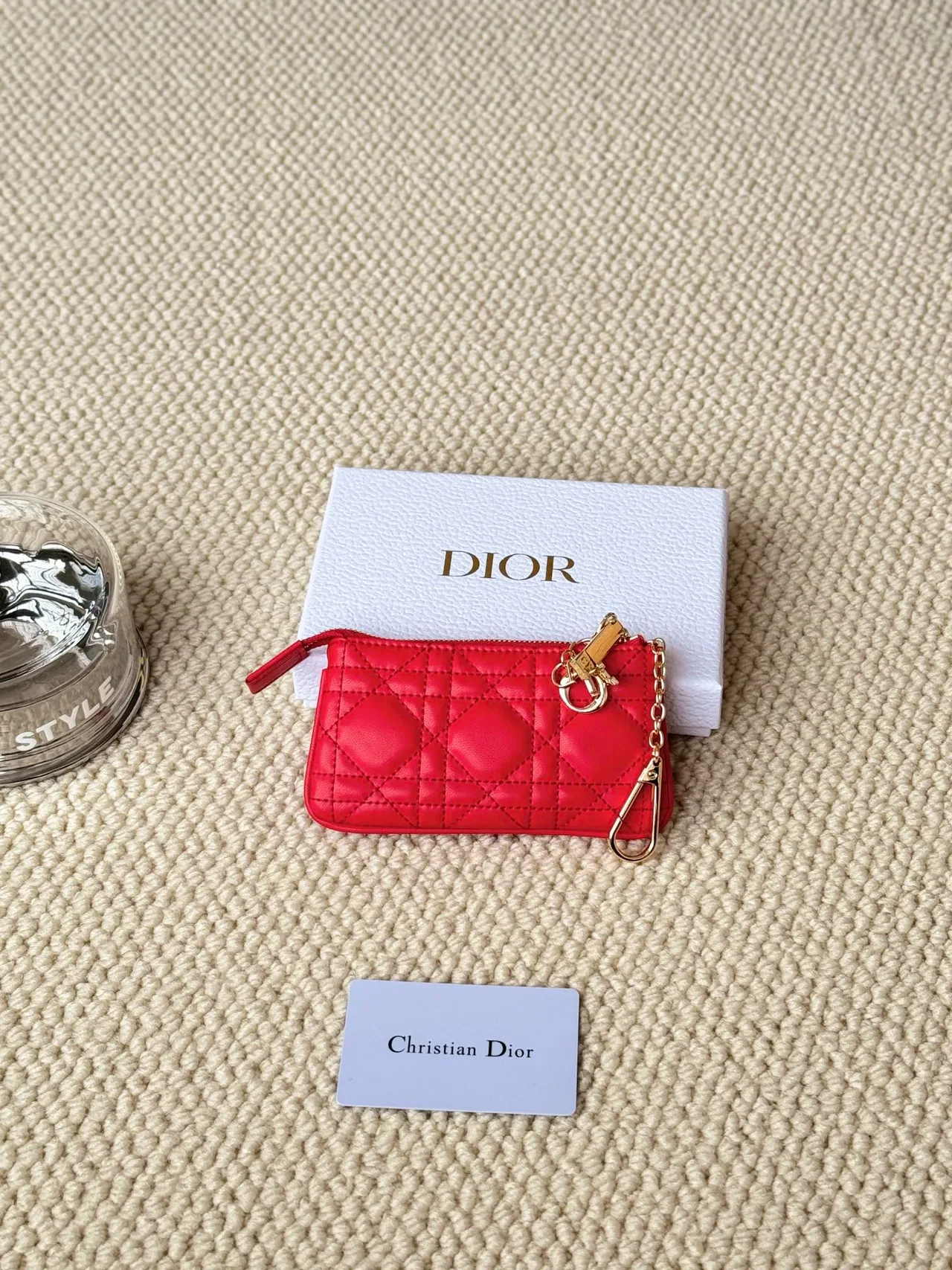 Dior Lambskin Quilted Zip Key Pouch in Red · view 2