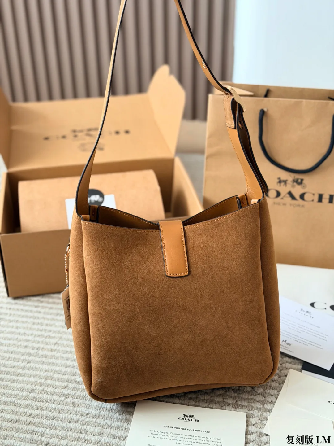 Coach Suede Canvas Hobo Bag in Tan · view 3