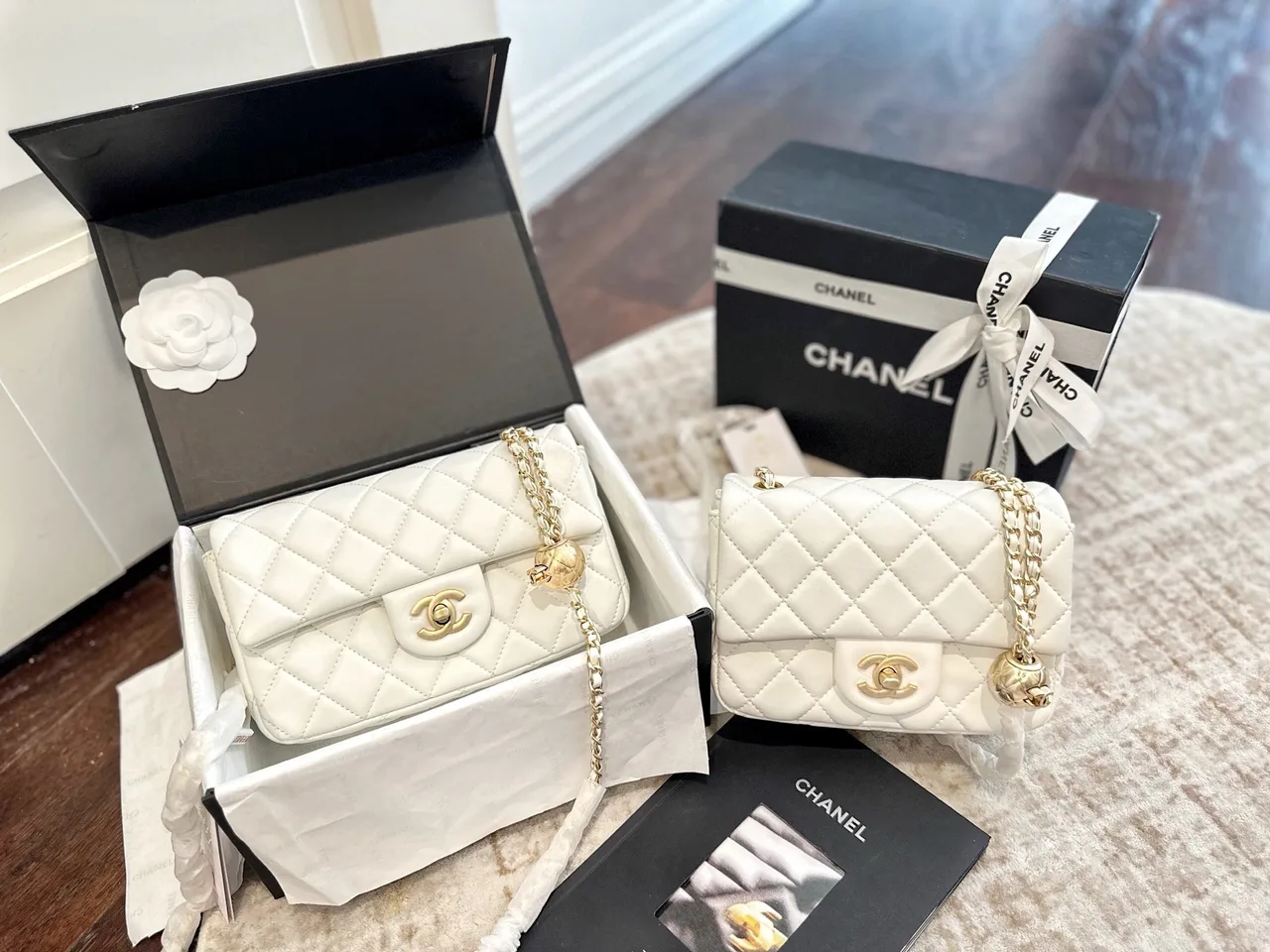 Chanel Gold Ball Flap Bag in Blue & White & Yellow & Green · view 8