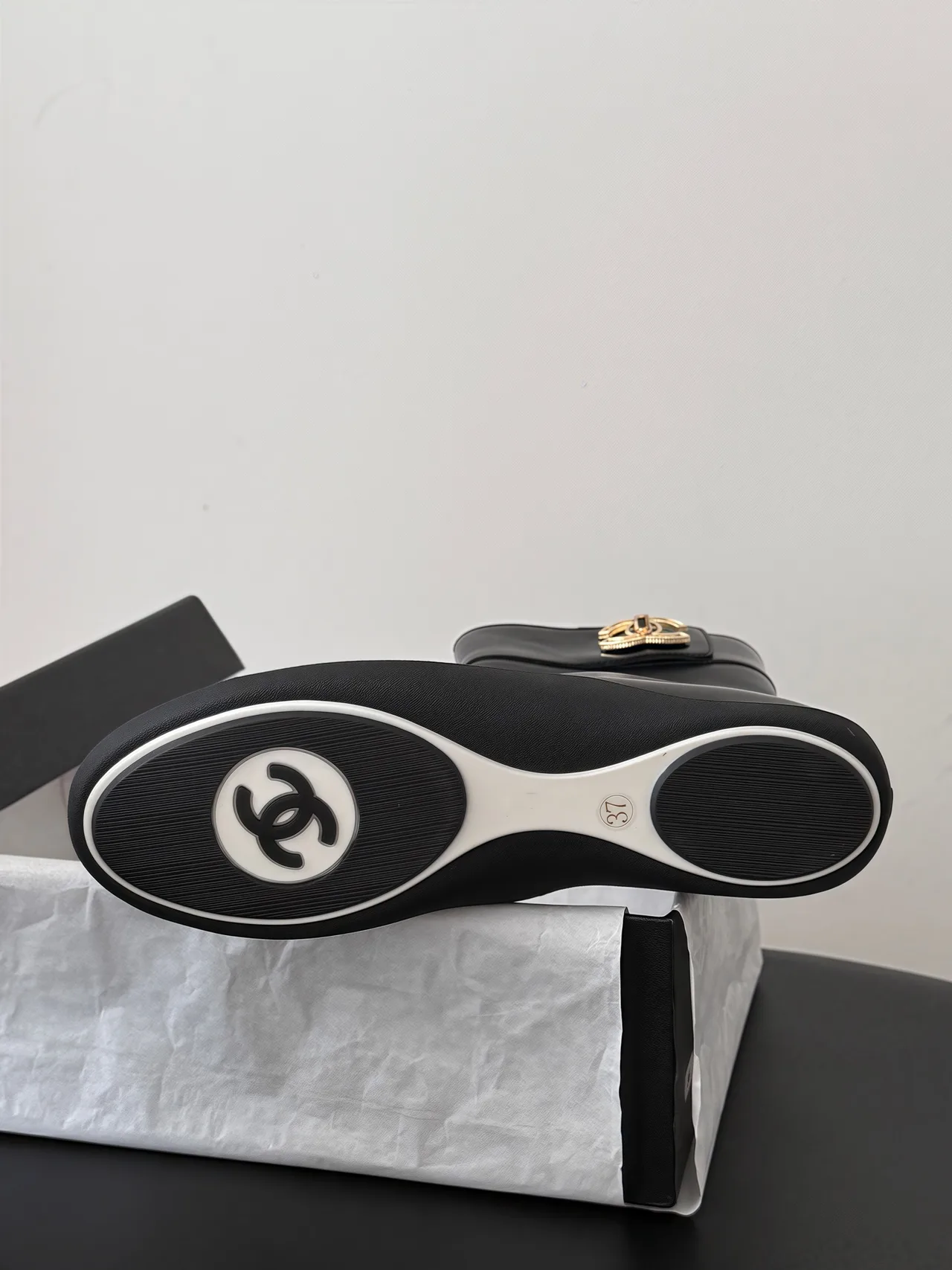 Chanel Cowhide Glossy Round-Toe Boots in Black · view 6