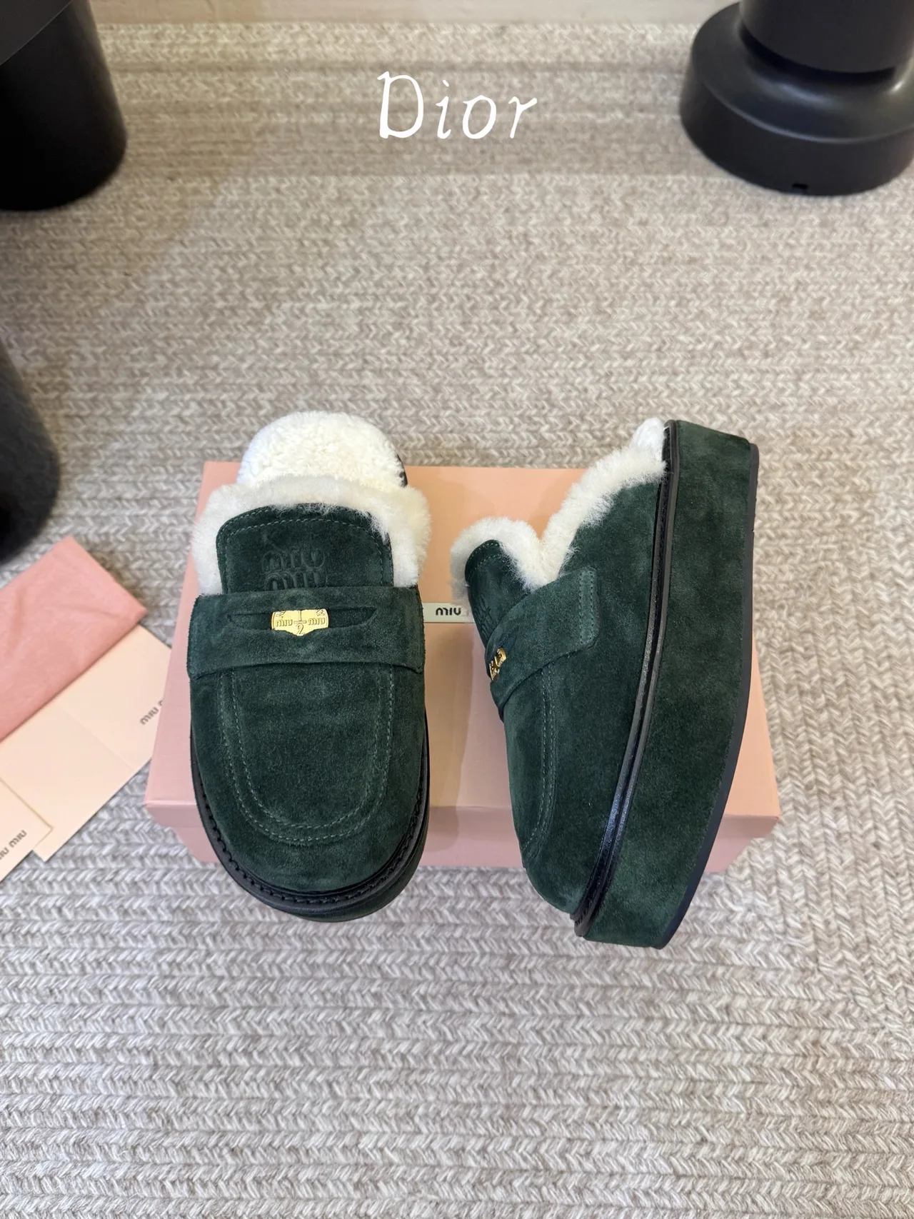 Dior Suede Suede-Look Lined Mules in Green · view 2