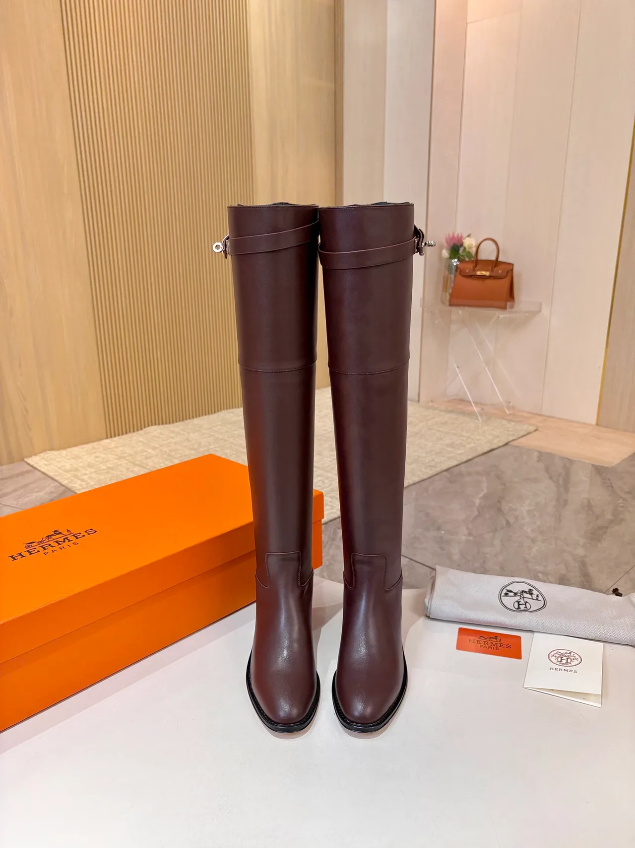 Hermes Cowhide Glossy Pointed-Toe Boots in Brown · view 2