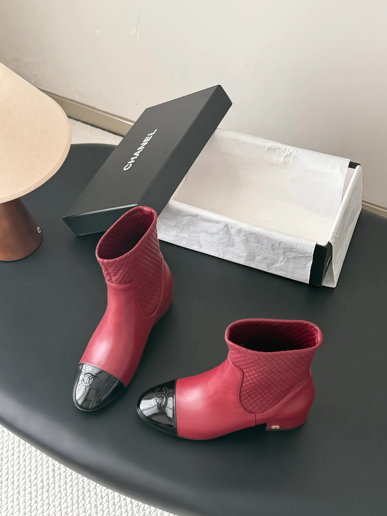 Chanel Cowhide Boots in Burgundy · view 4