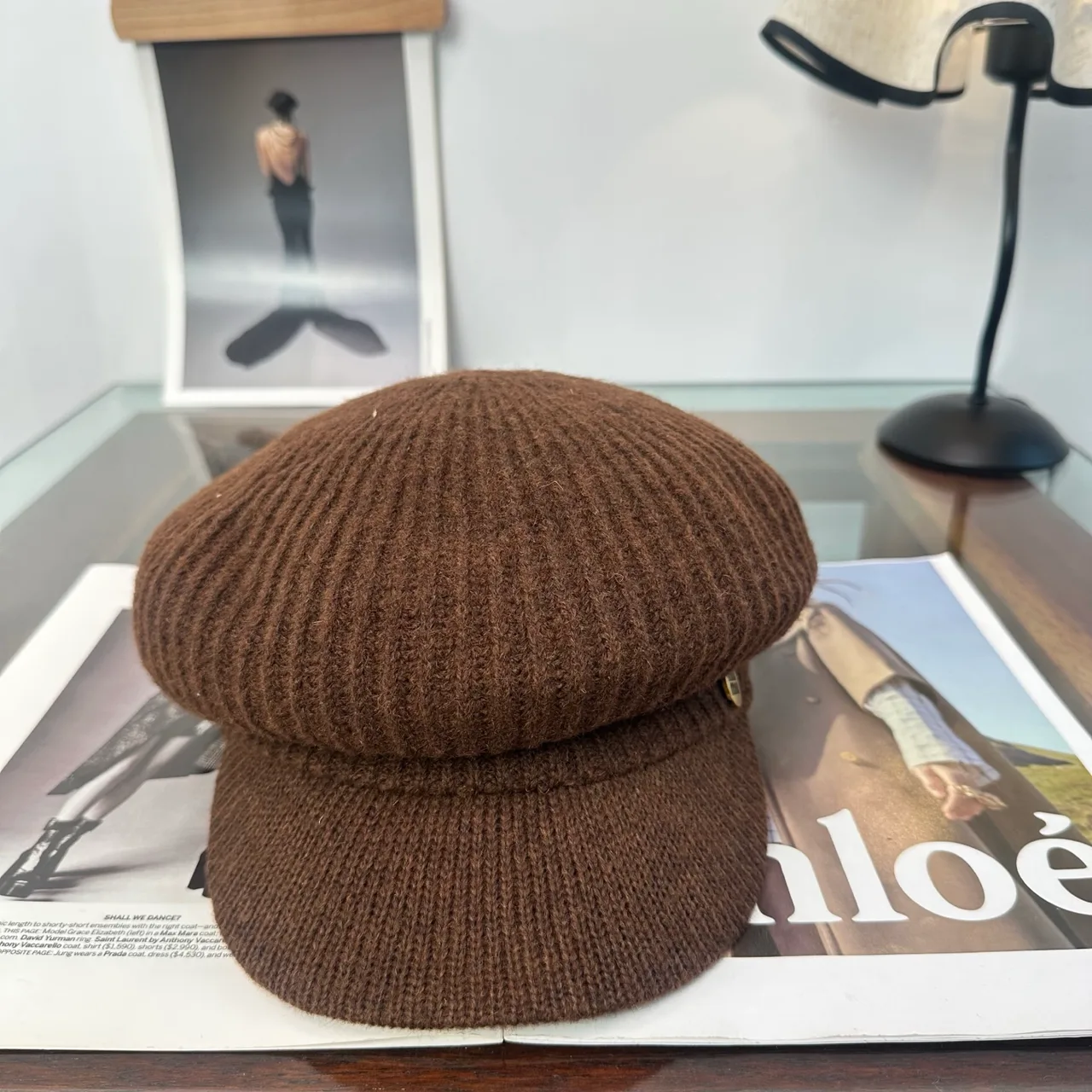 Miu Miu Ribbed Knit Brimmed Cap in Brown · view 2