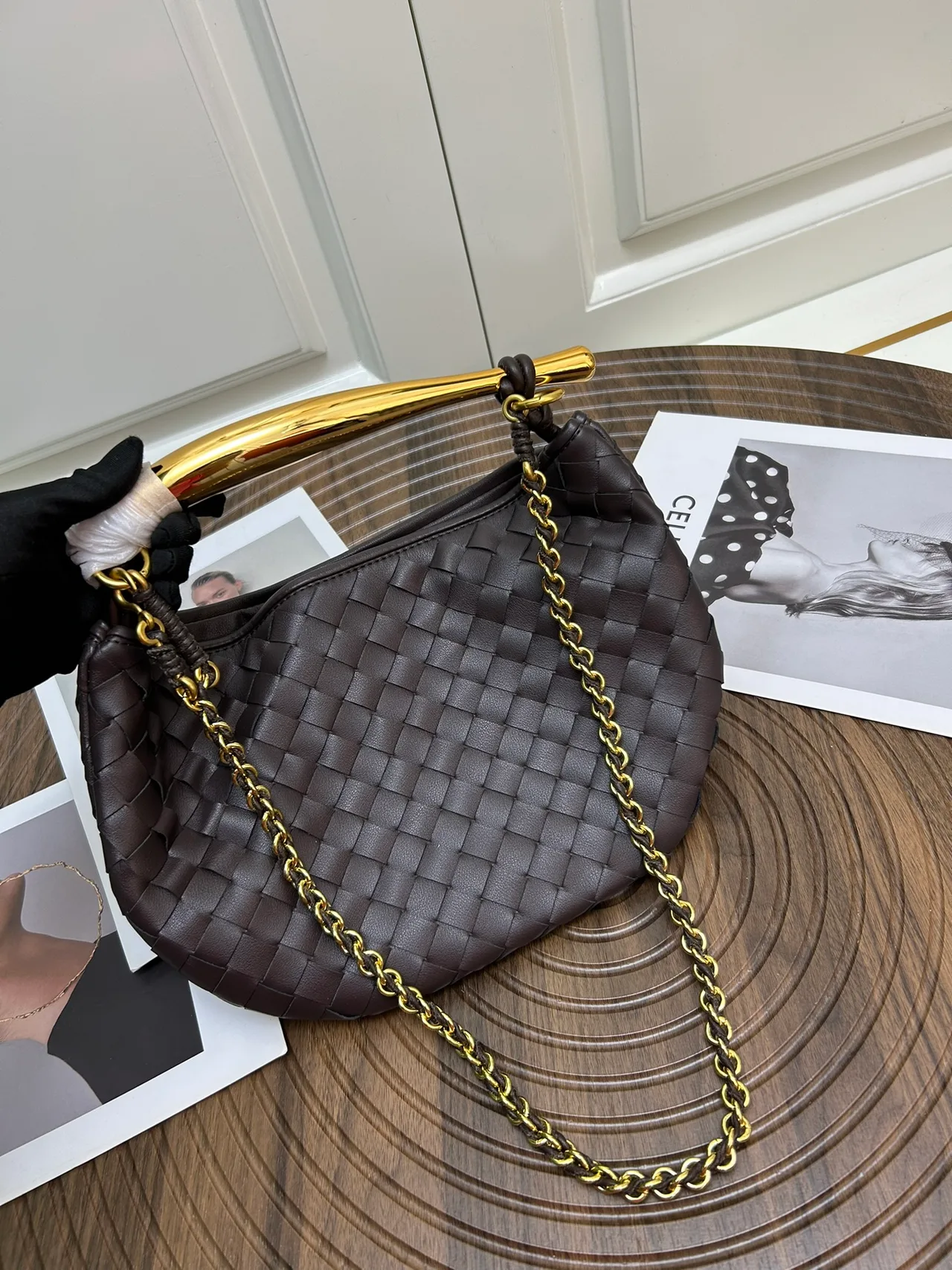 Bottega Veneta Leather Woven Sardine Shoulder Bag in Brown · view 6