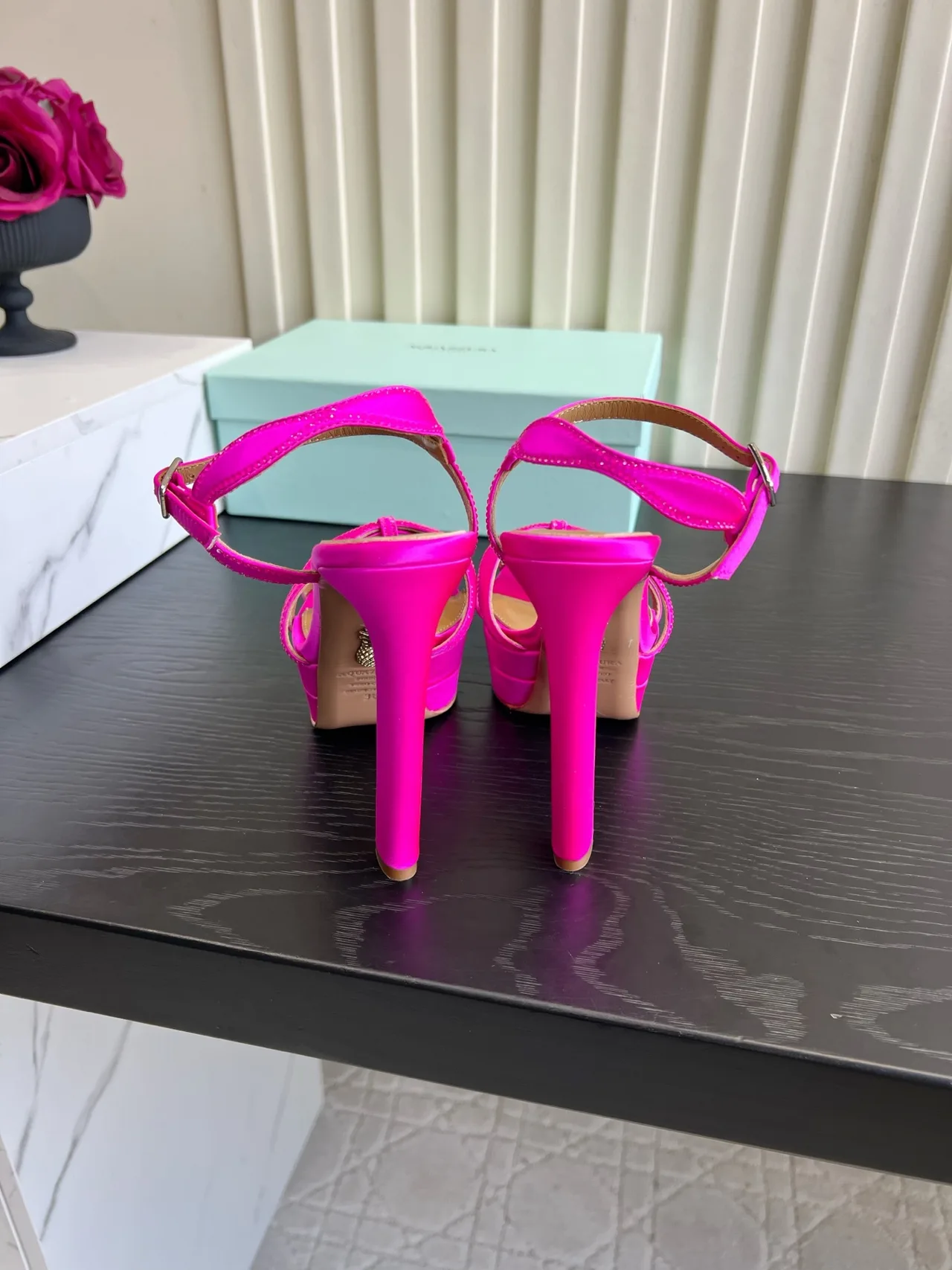 Aquazzura Silk Bow Platform Sandals in Pink · view 5