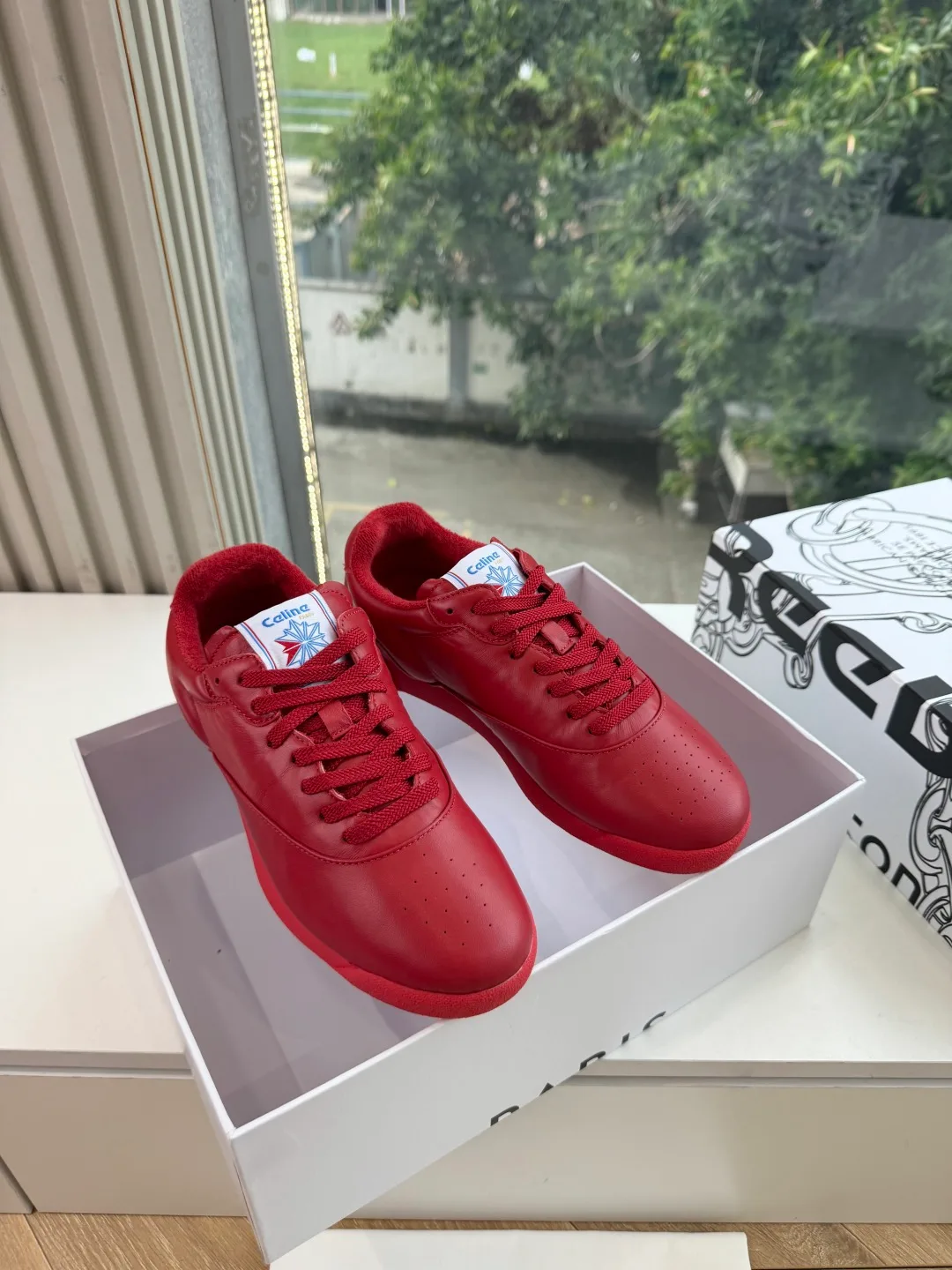 Celine Cowhide Smooth Sneakers in Red · view 4