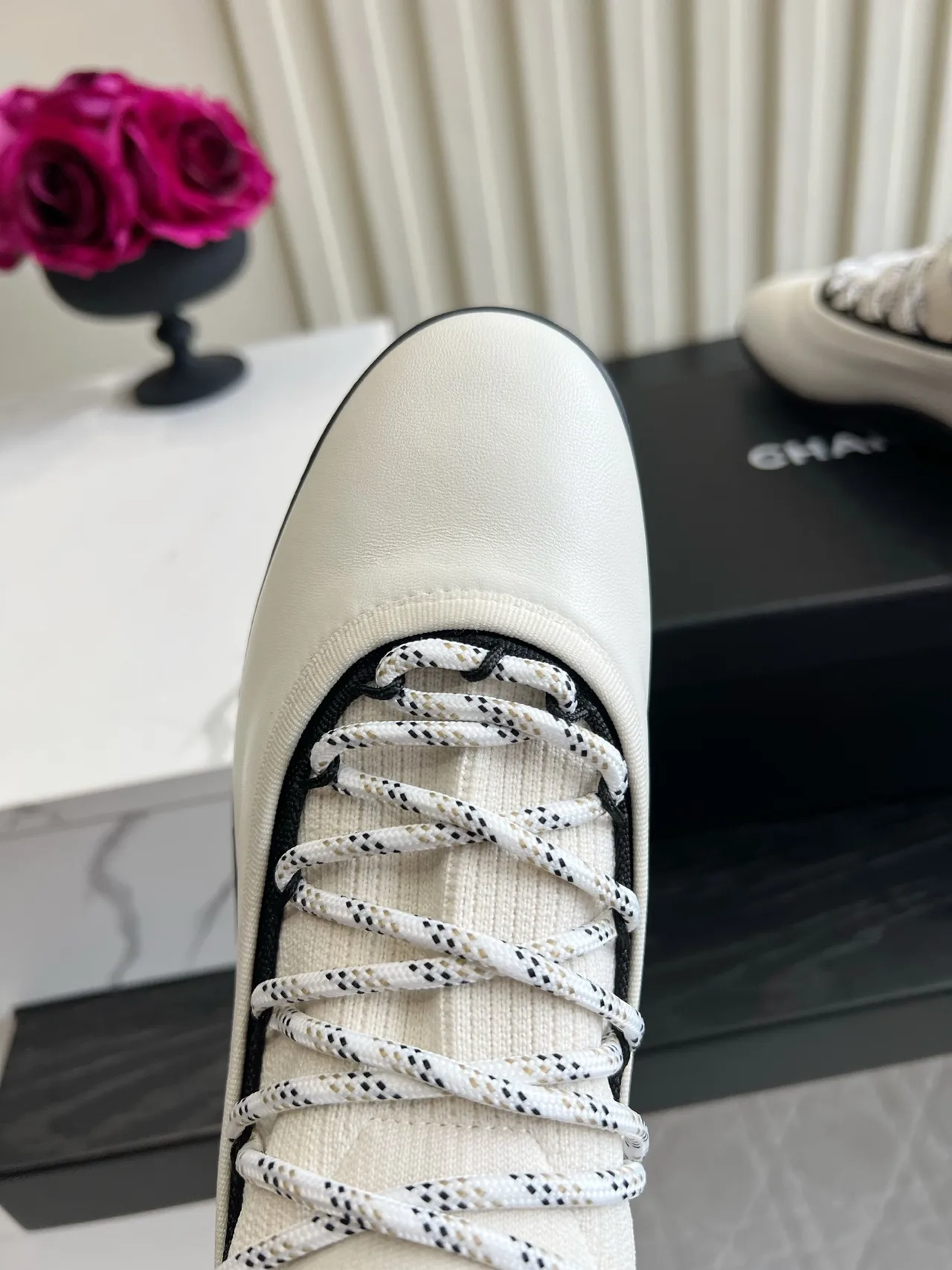 Chanel Sheepskin Striped Sneakers in White · view 7