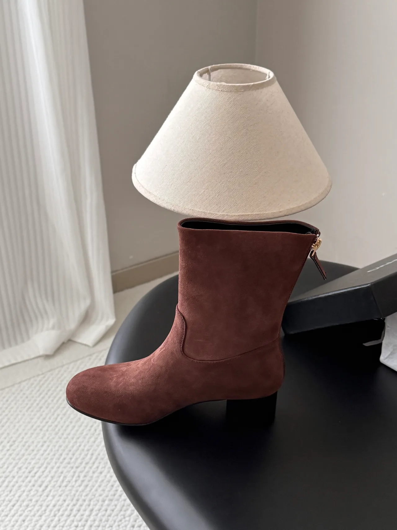 Chanel Sheepskin Suede-Look Ankle Boots in Brown · view 6