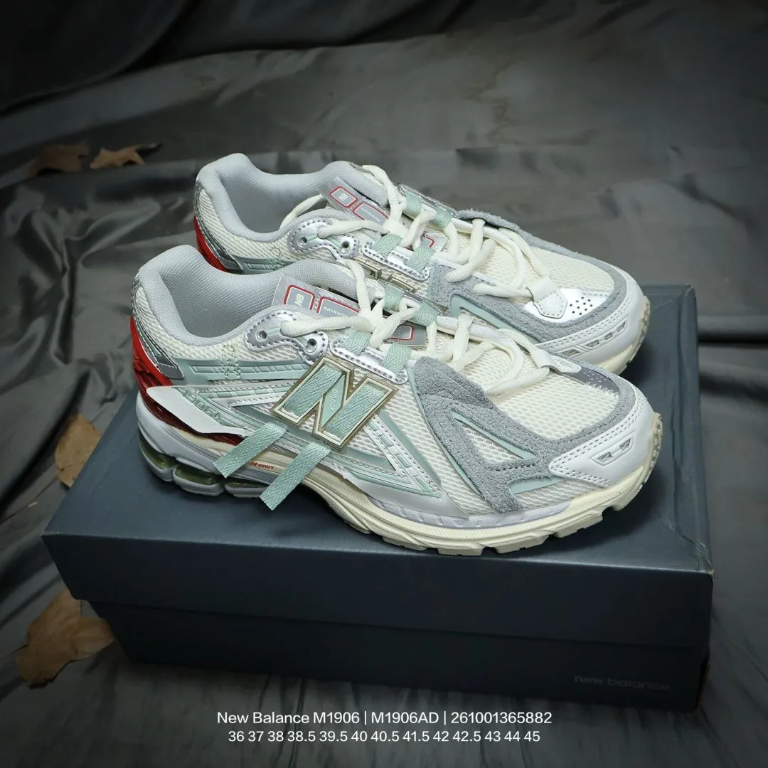 New Balance Panelled Running Sneakers in White & Blue & Beige & Green & Grey · view 6
