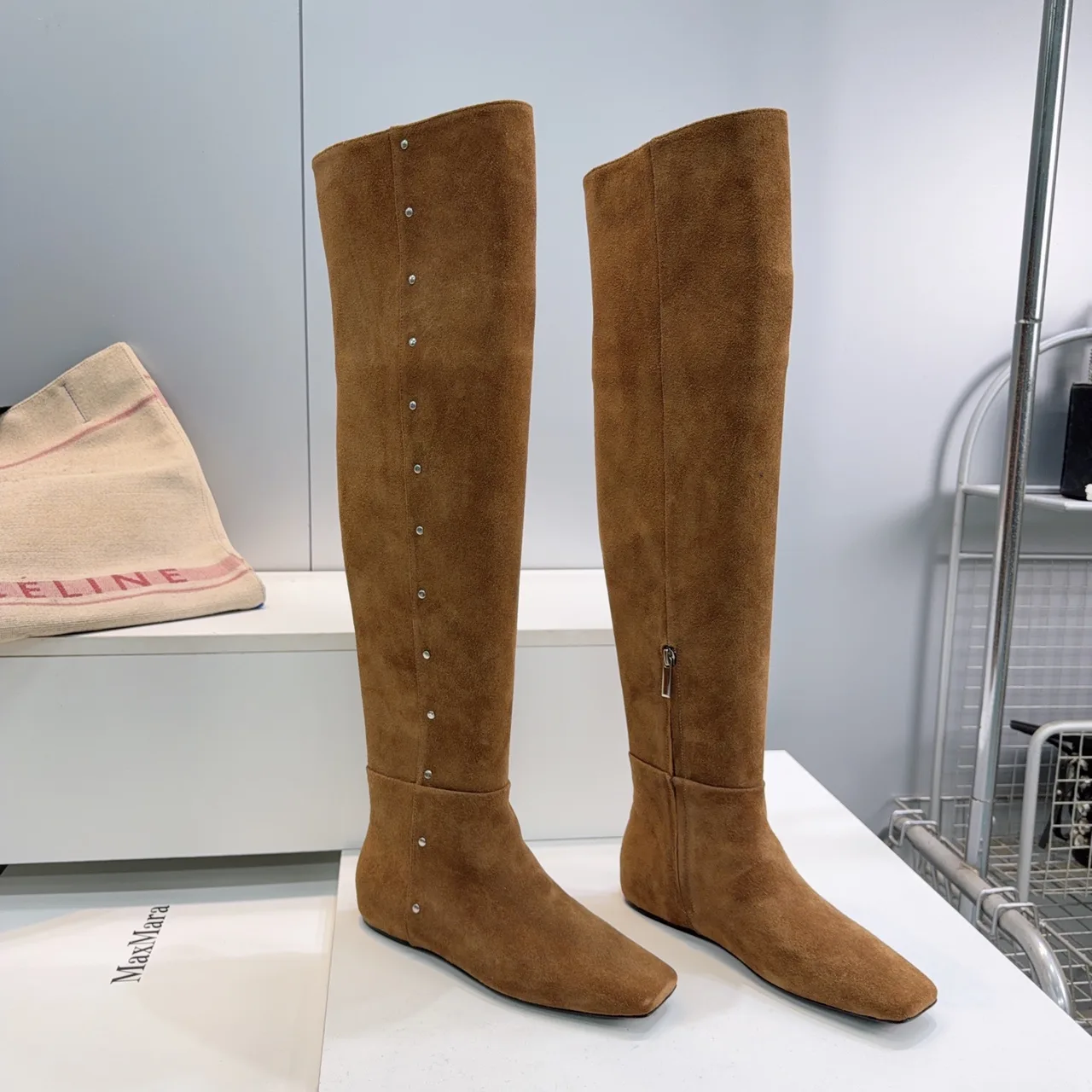 Max Mara Matte Suede-Look Knee-High Boots in Brown · view 5