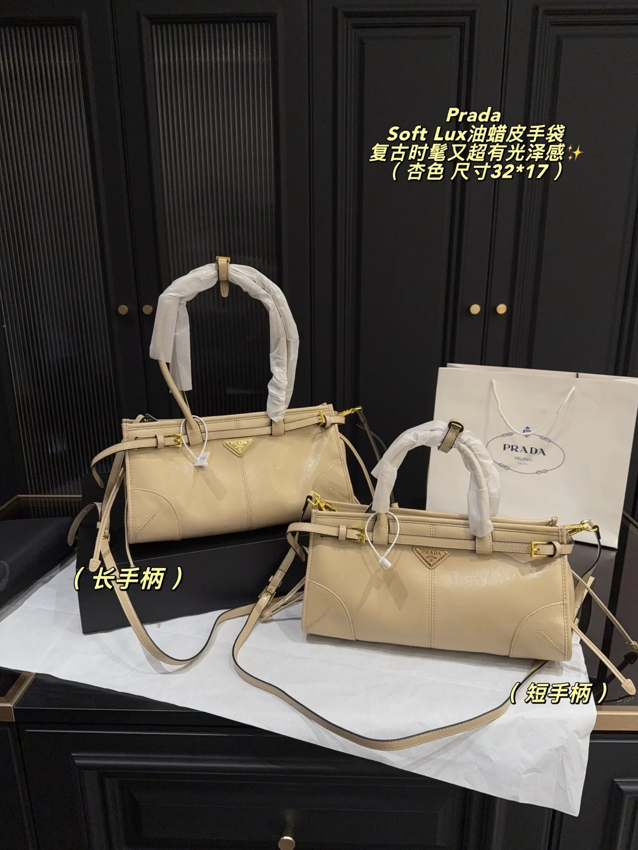Prada Soft Lux Shoulder Bag in White / Beige / Black · view 8