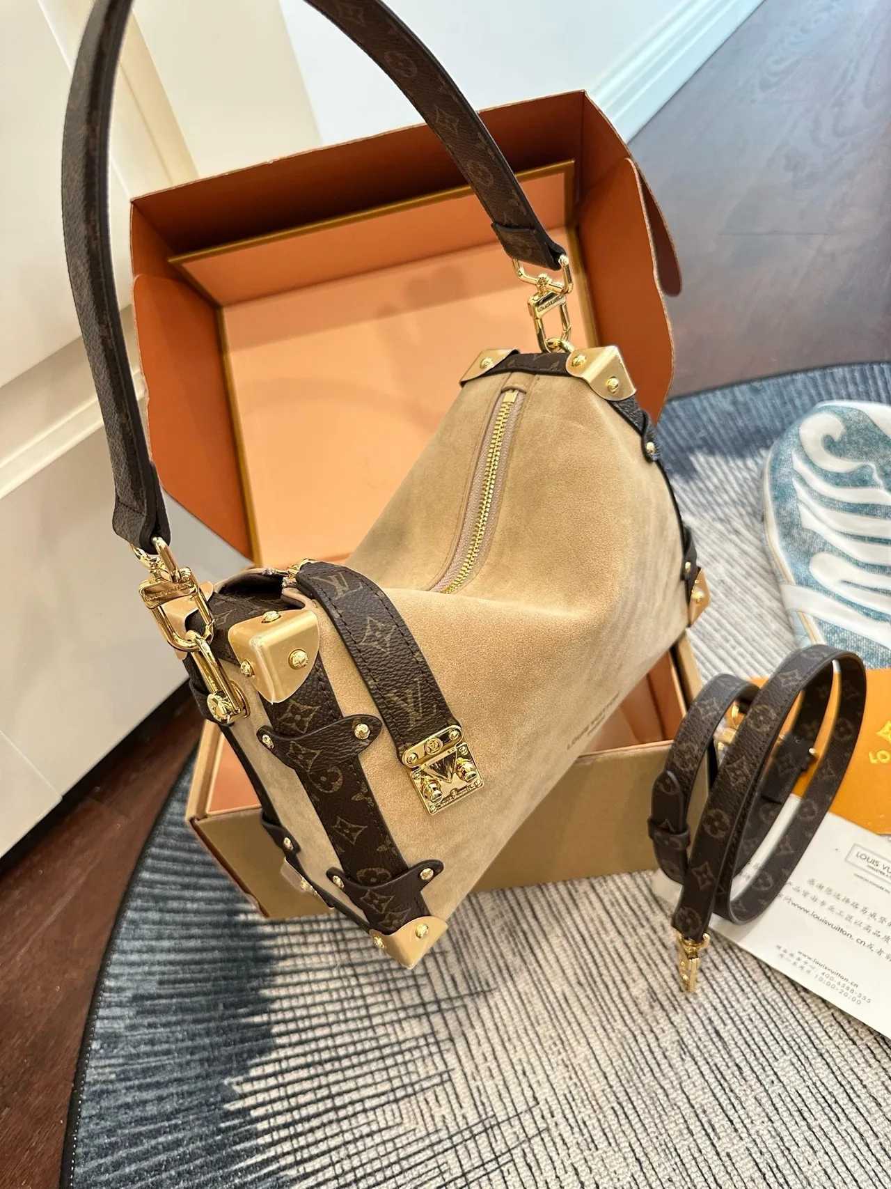 Louis Vuitton Suede Monogram Hobo Bag in Beige · view 3