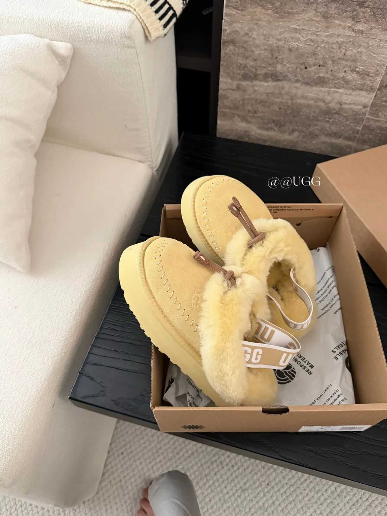 UGG Cowhide Wool Smooth Platform Fleece Slippers in Yellow · view 8