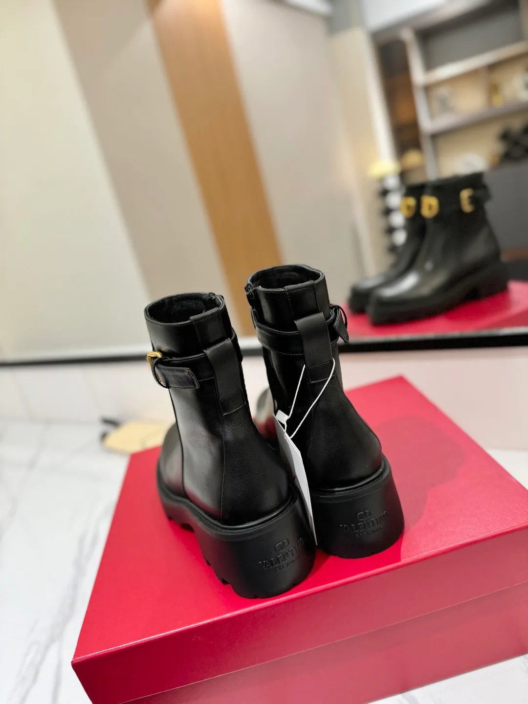 Valentino Calfskin Smooth Ankle Boots in Black · view 8
