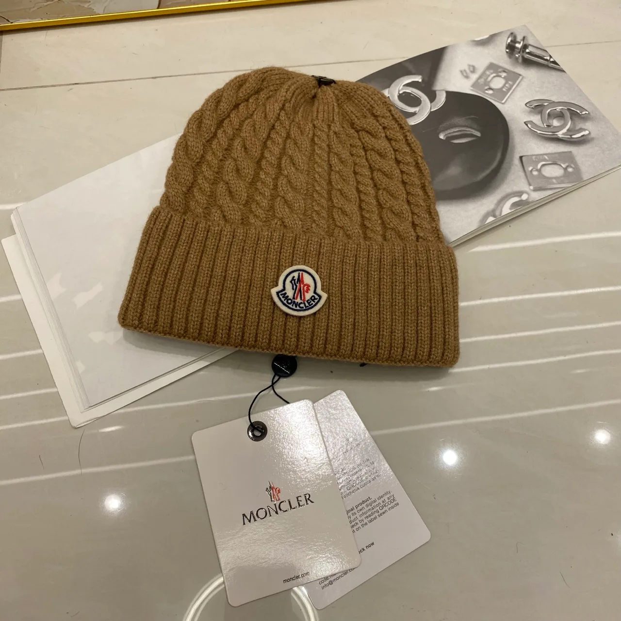 Moncler Beanie in Black & White & Tan & Grey & Beige & Burgundy & Brown · view 3
