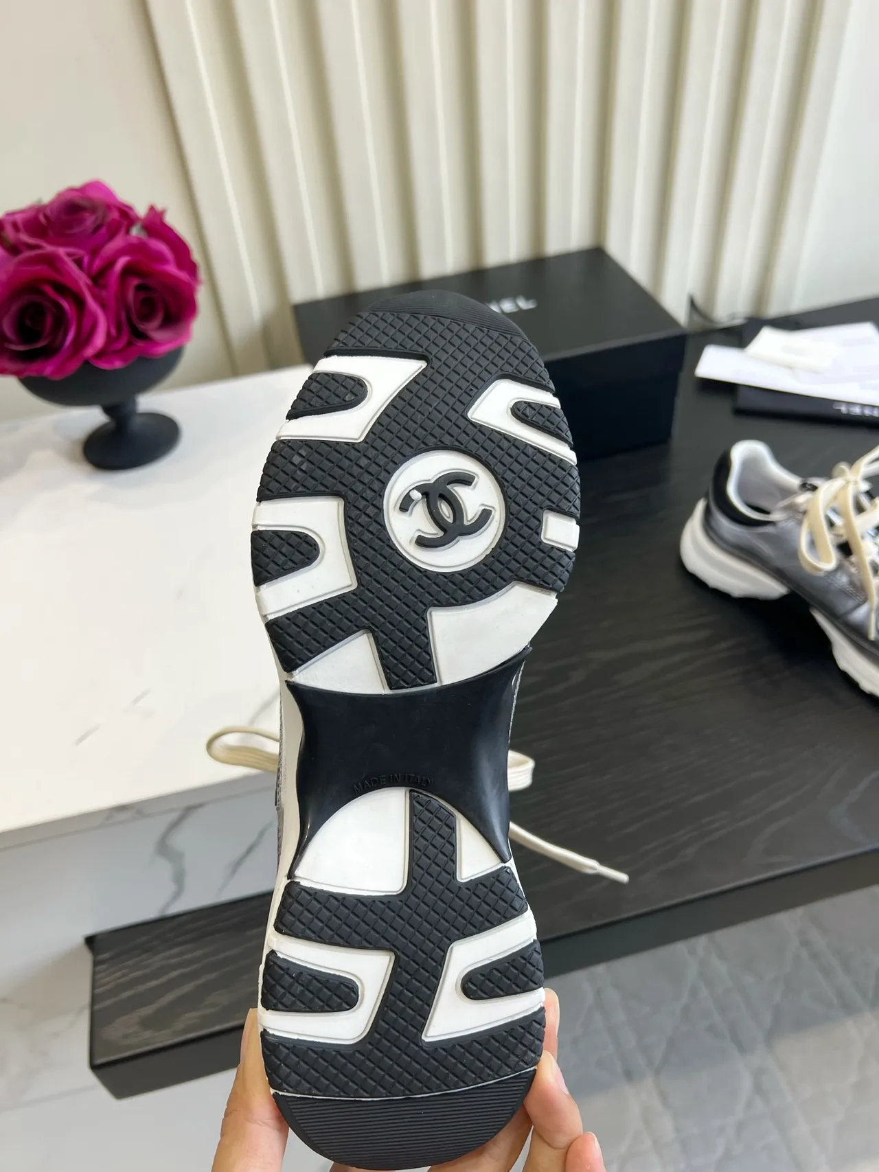 Chanel Striped Sneakers in Silver · view 6