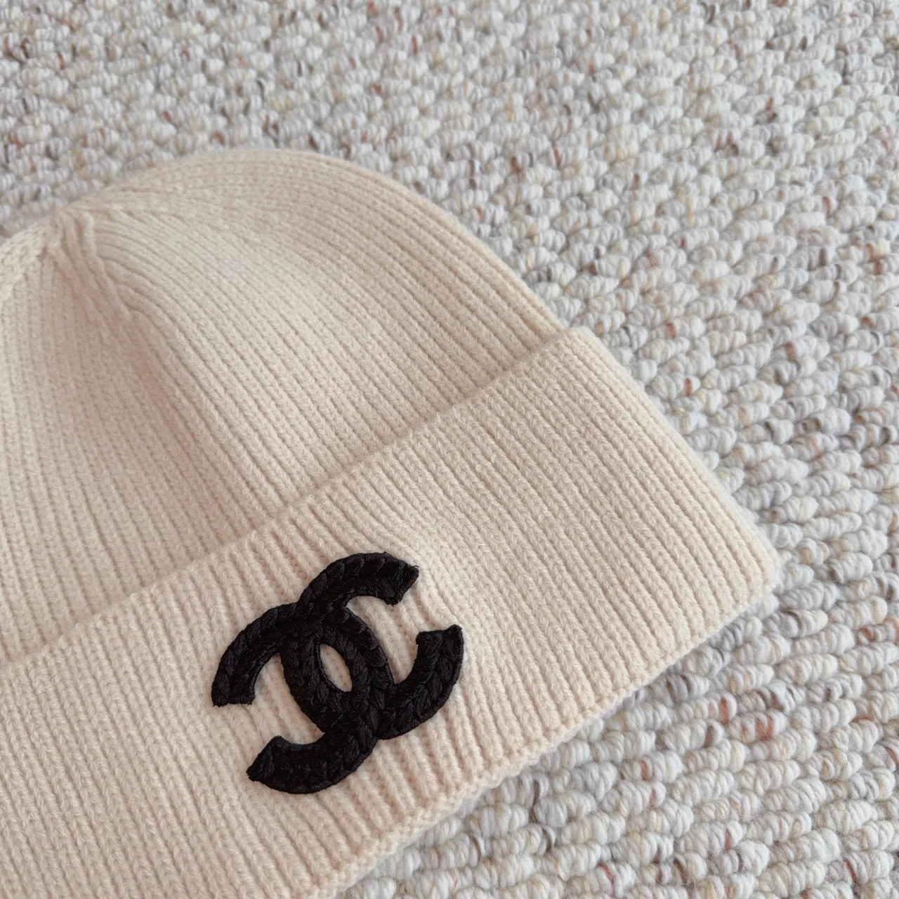 Chanel Ribbed Embroidered Beanie in White · view 8