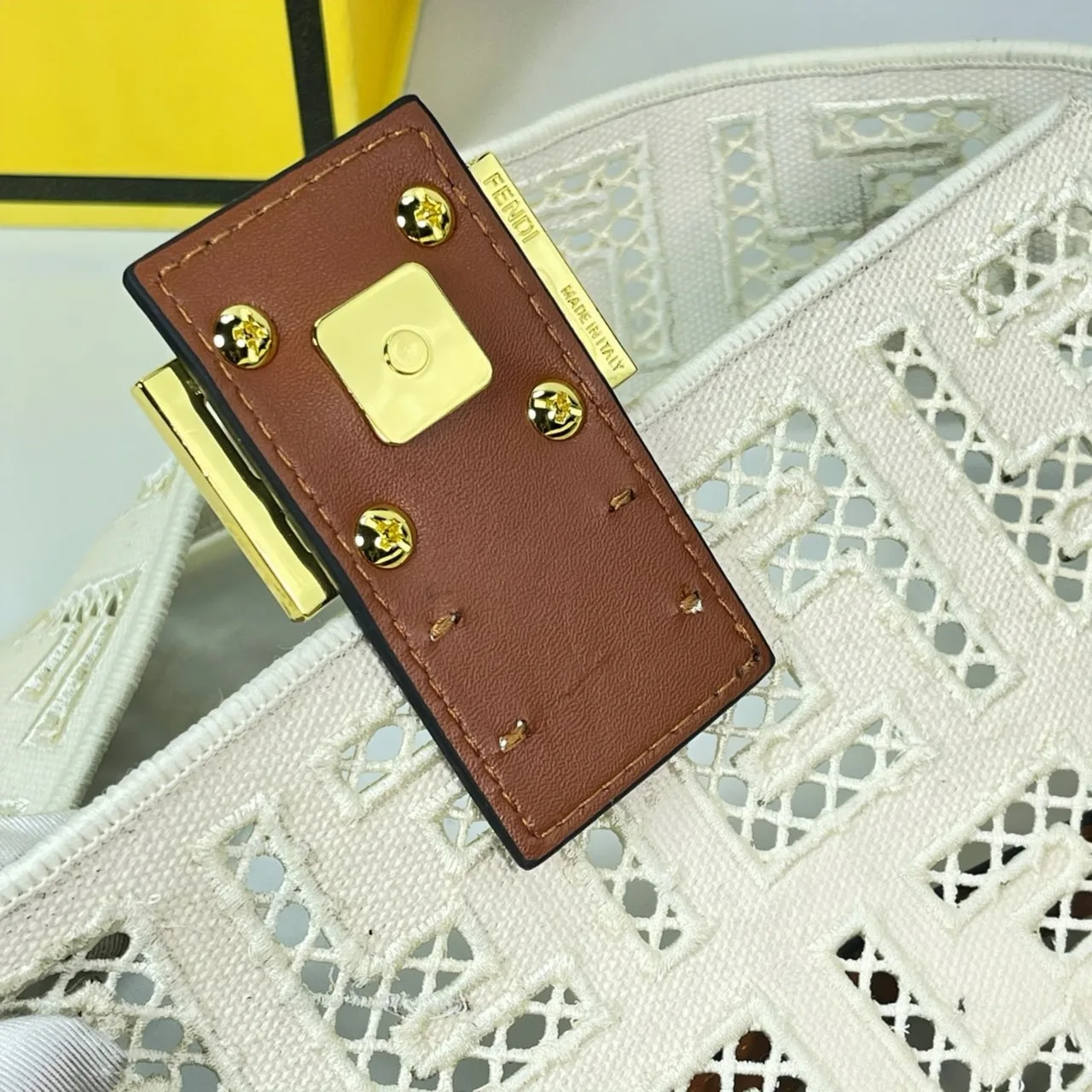 Fendi Canvas Cutout FF-Pattern Flap Shoulder Bag in White · view 6