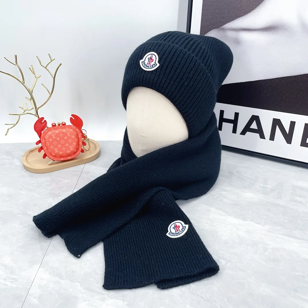 Moncler Wool Hat and Scarf Set in Black · view 2
