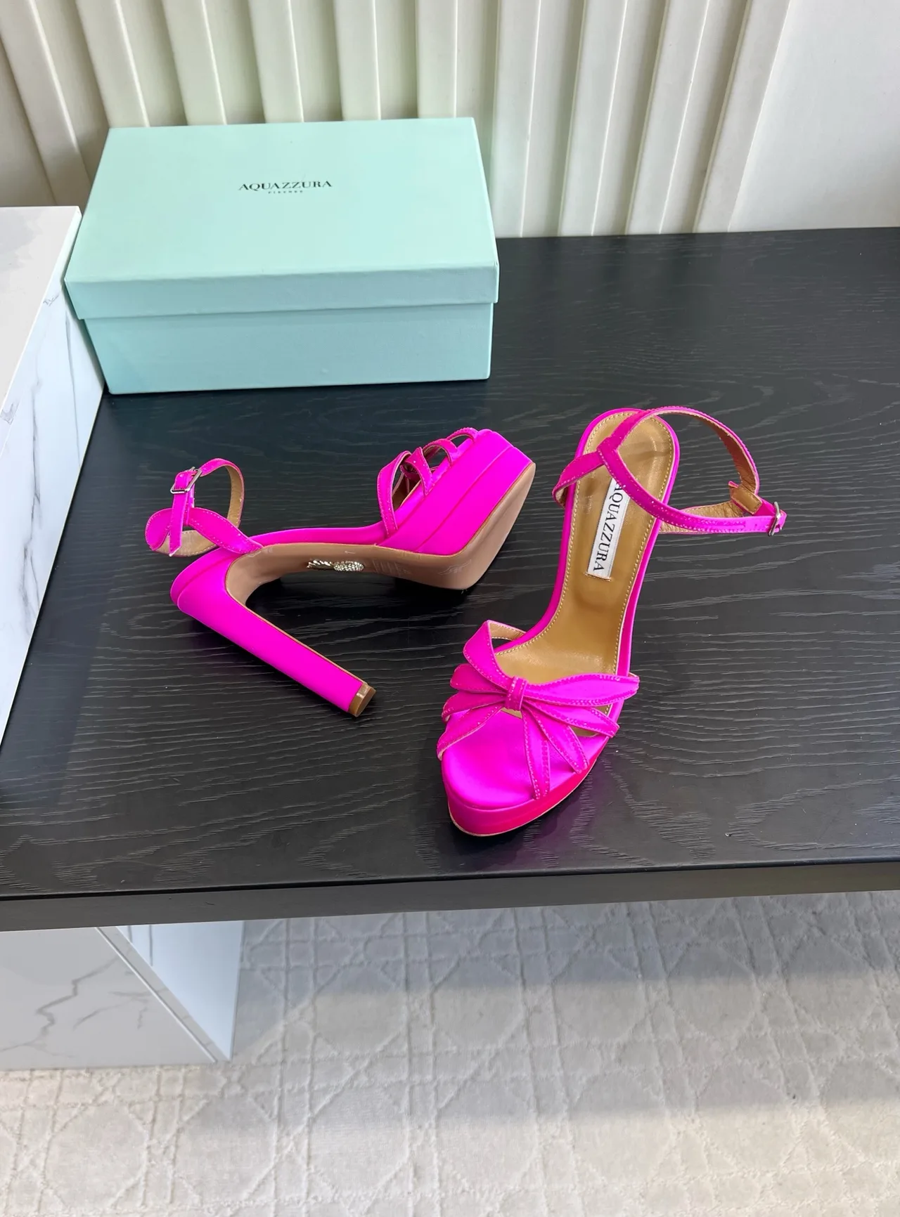 Aquazzura Silk Bow Platform Sandals in Pink · view 4