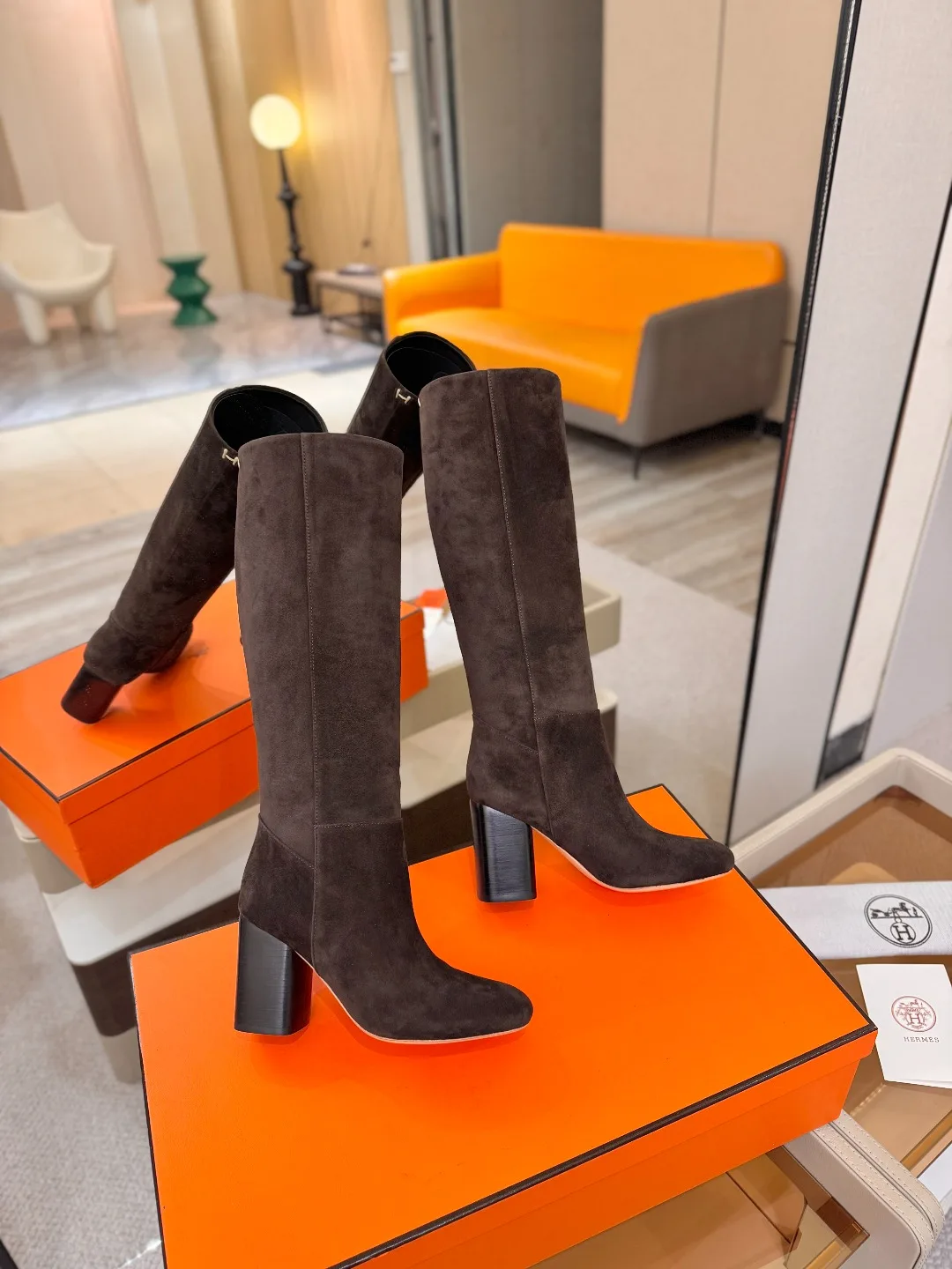 Hermes Cowhide Knee-High Boots in Brown · view 6