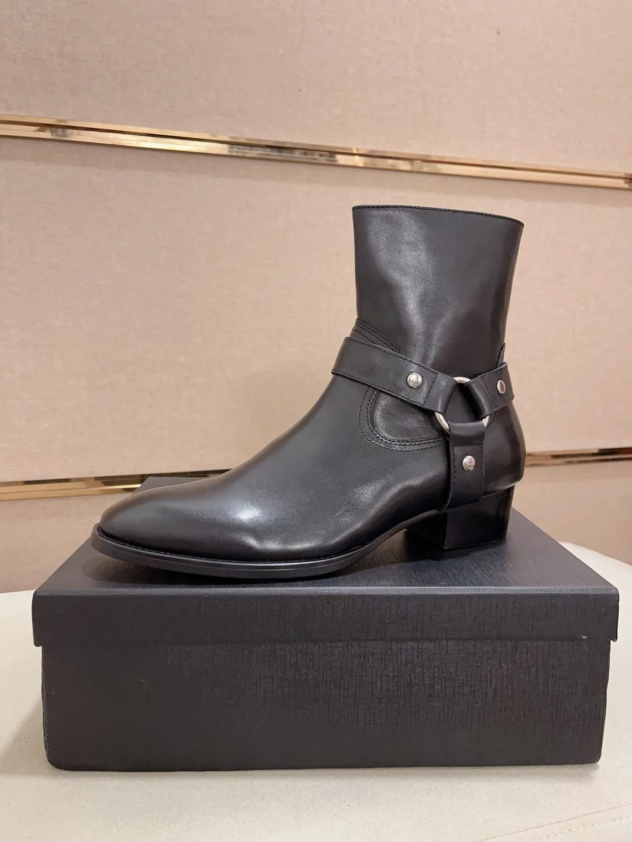 Saint Laurent Cowhide Pointed-Toe Boots in Black · view 1