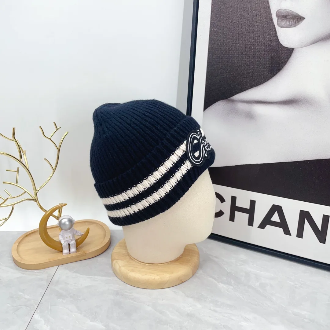 Chanel Ribbed Striped Beanie in Blue · view 8