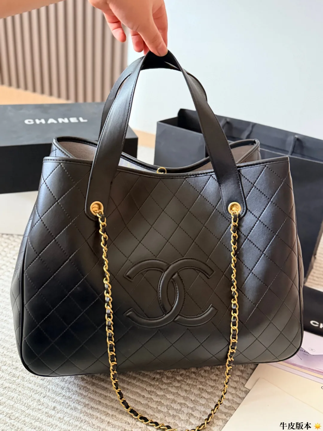 Chanel Cowhide Quilted Tote in Black · view 3
