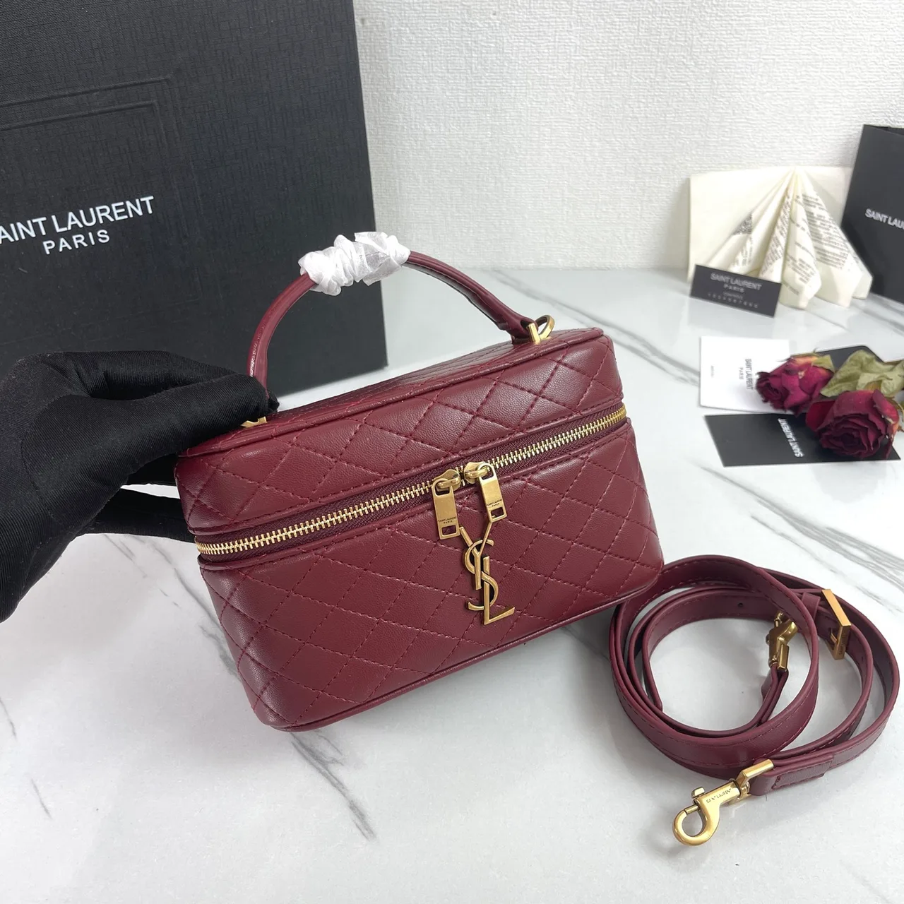 Saint Laurent Quilted Crossbody Bag in Burgundy · view 4