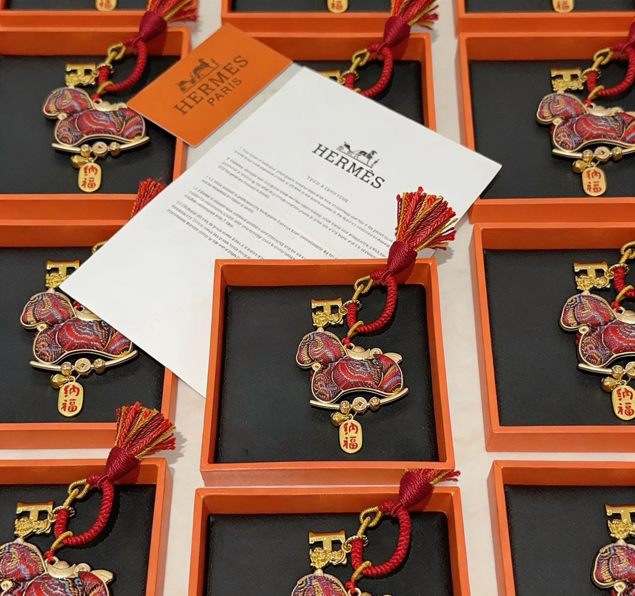 Hermes Horse pendant key charm in Brown & Red & Black · view 7