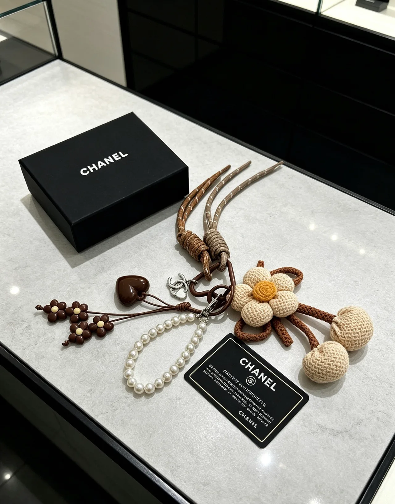 Chanel Woven Flower Bag Charm in Beige · view 5