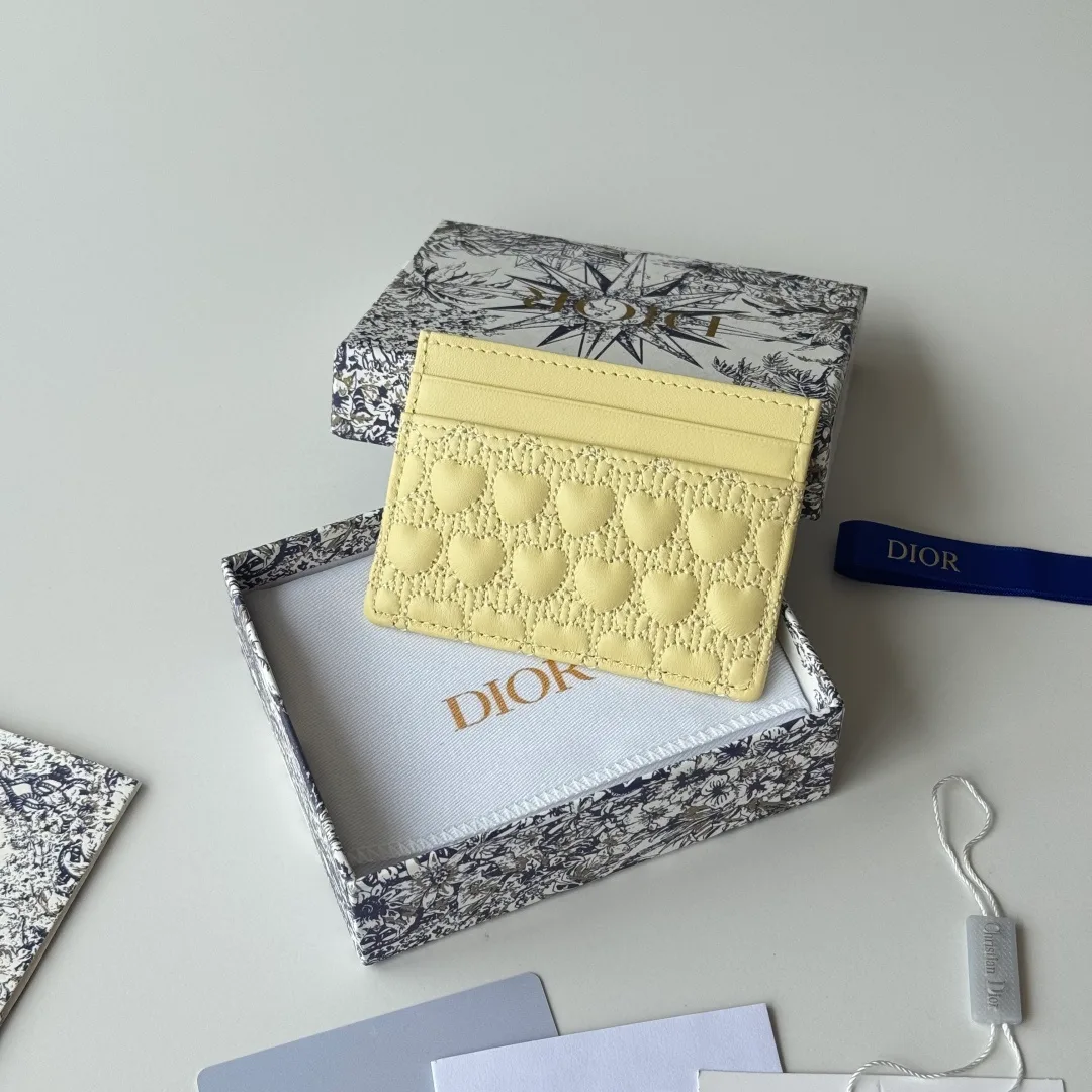 Dior Lambskin Quilted Bow Cardholder in Yellow · view 3