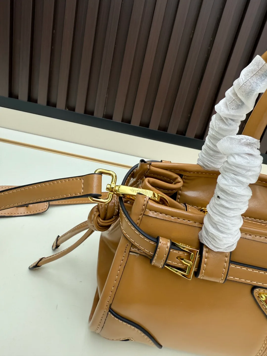 Prada Calfskin Top-Handle Bag in Tan · view 6
