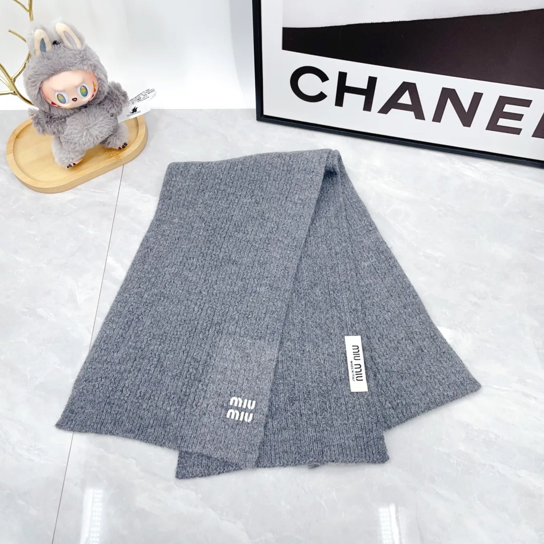 Miu Miu Wool Ribbed Hat Scarf and Gloves Set in Grey · view 3