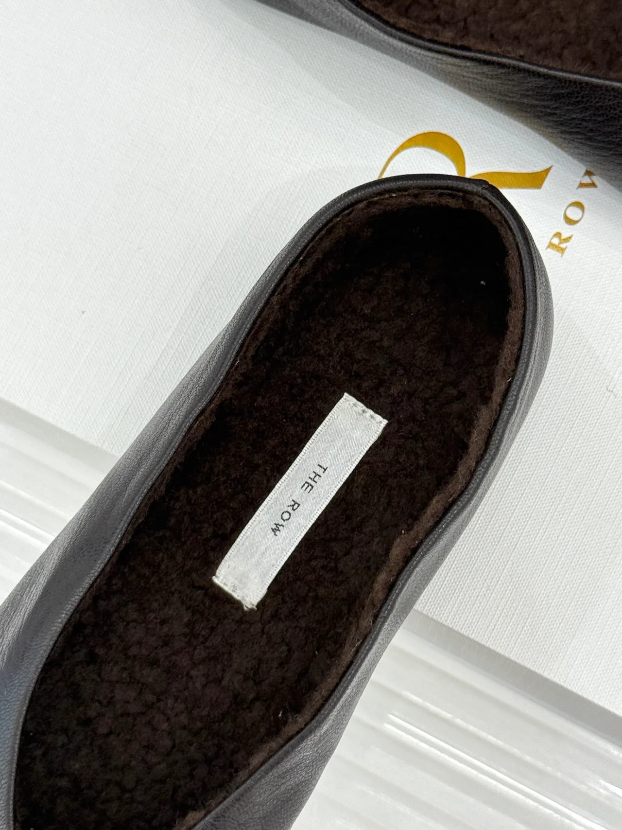 The Row Glossy Round-Toe Slippers in Brown · view 8