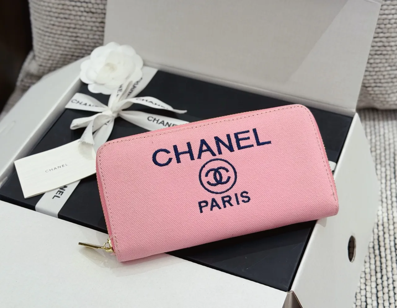 Chanel Long Wallet in White & Beige & Pink & Black · view 3