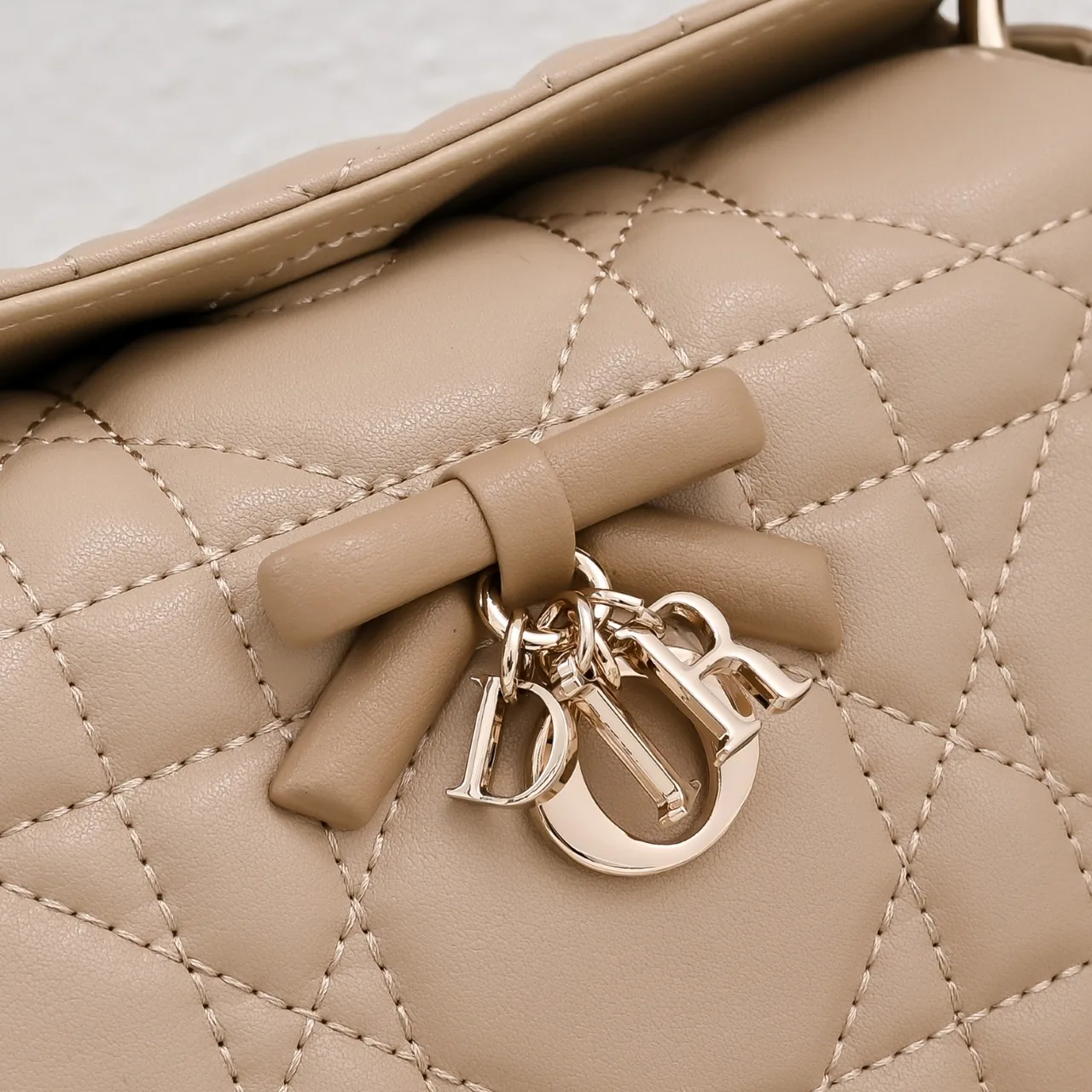Dior Sheepskin Quilted Bow Top-Handle Bag in Beige · view 4