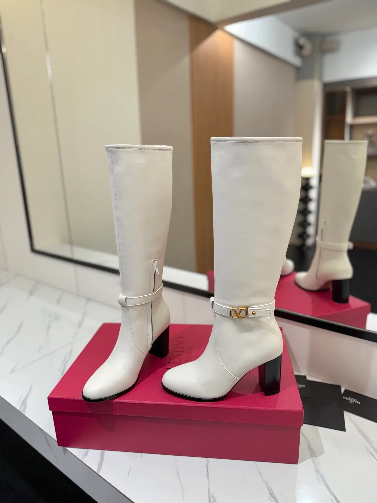 Valentino Calfskin Knee-High Boots in White · view 2