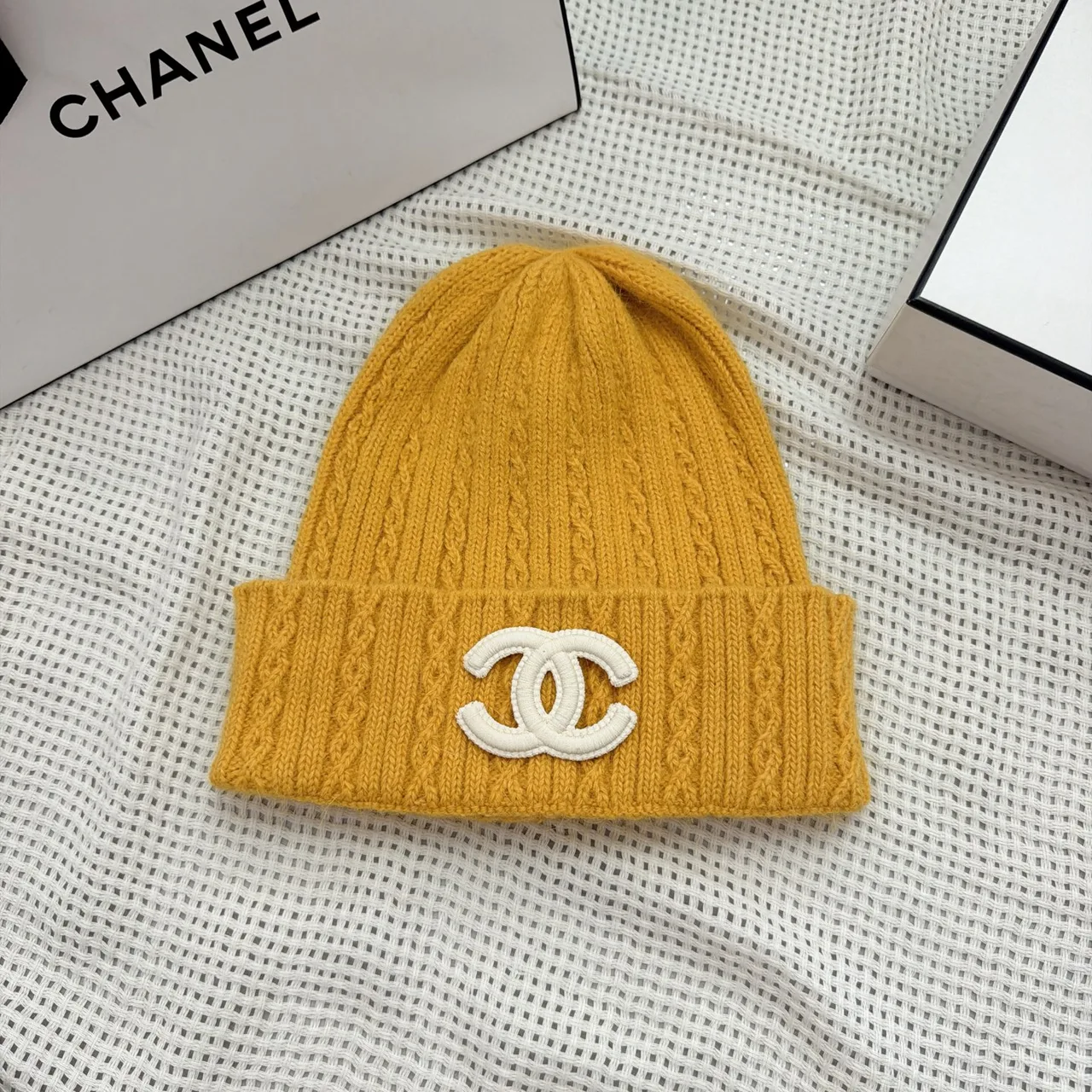 Chanel Beanie in Pink / Grey / White / Blue / Yellow / Orange · view 4