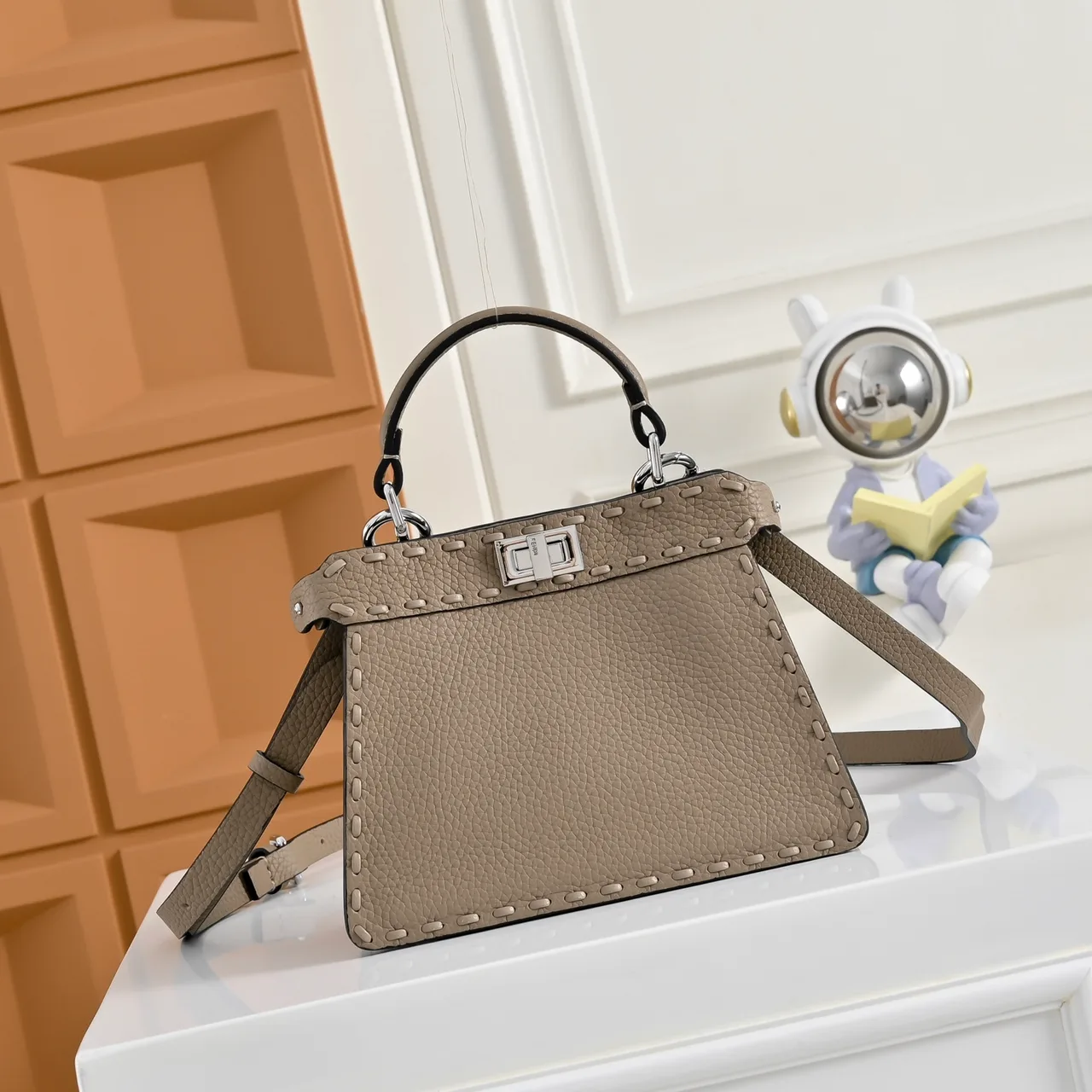 Fendi Calfskin Smooth Top-Handle Bag in Grey · view 1