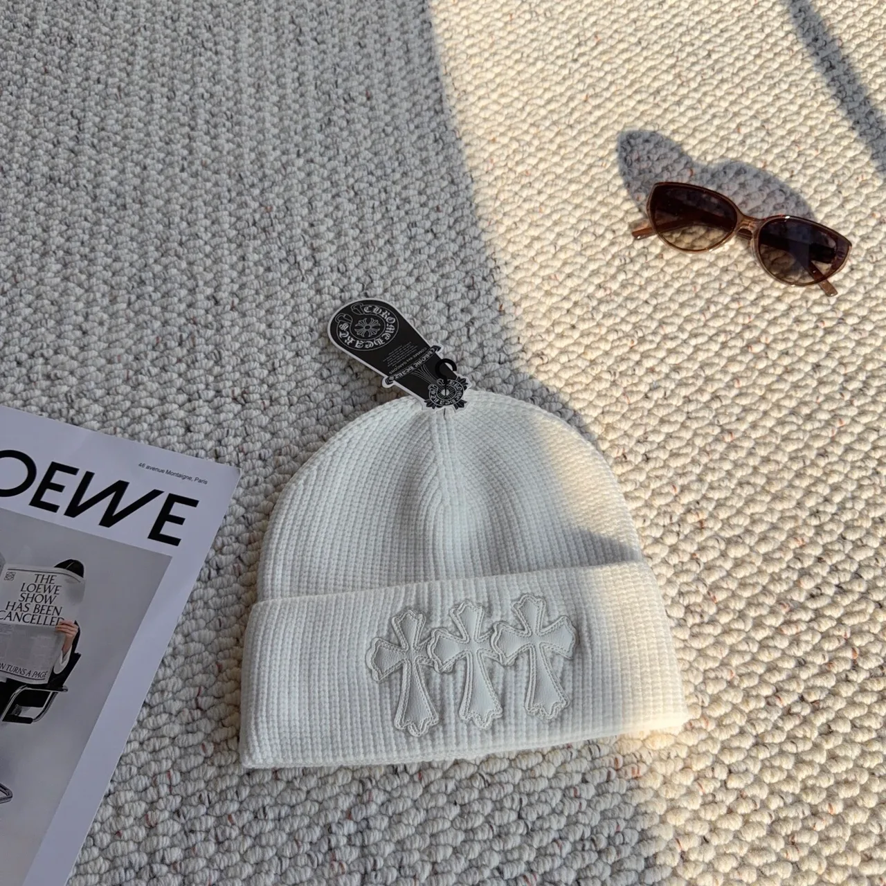 Loewe Ribbed Embroidered Beanie in White · view 8