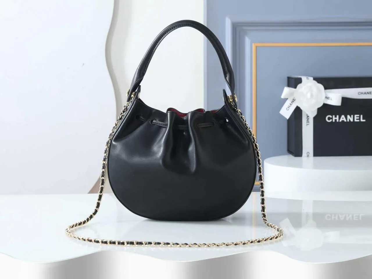 Chanel Woven Bucket Bag in Black · view 3