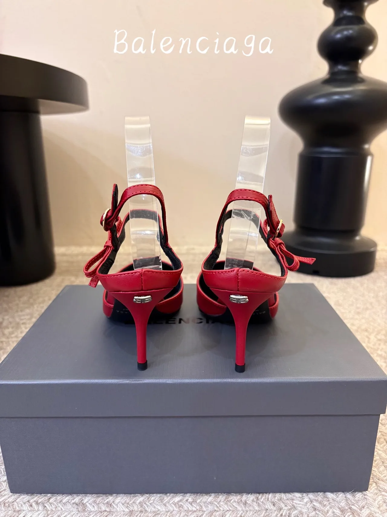 Balenciaga Glossy Pointed-Toe Ankle Strap Pumps in Red · view 6