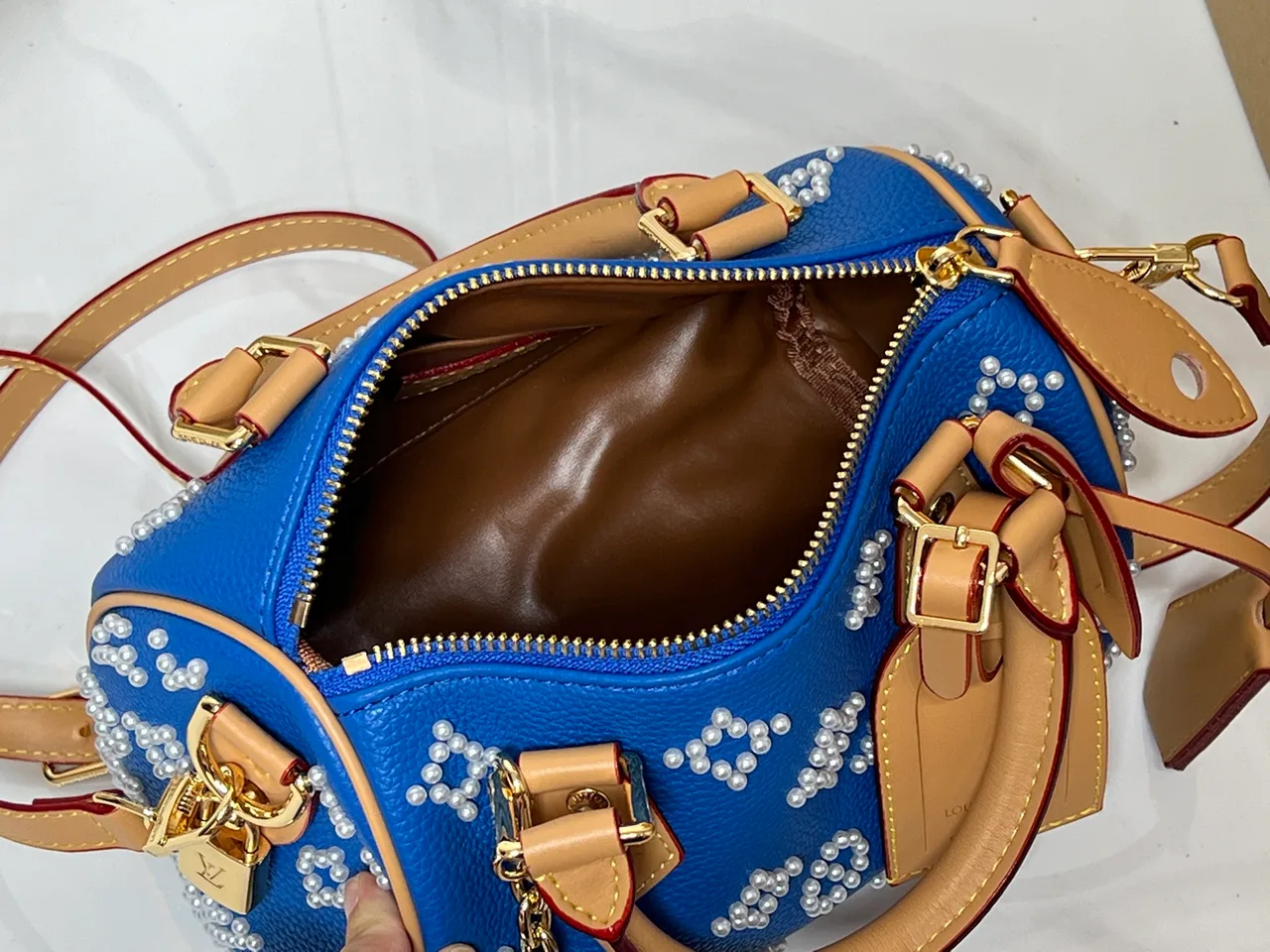 Louis Vuitton Calfskin Speedy Handbag in Blue · view 8