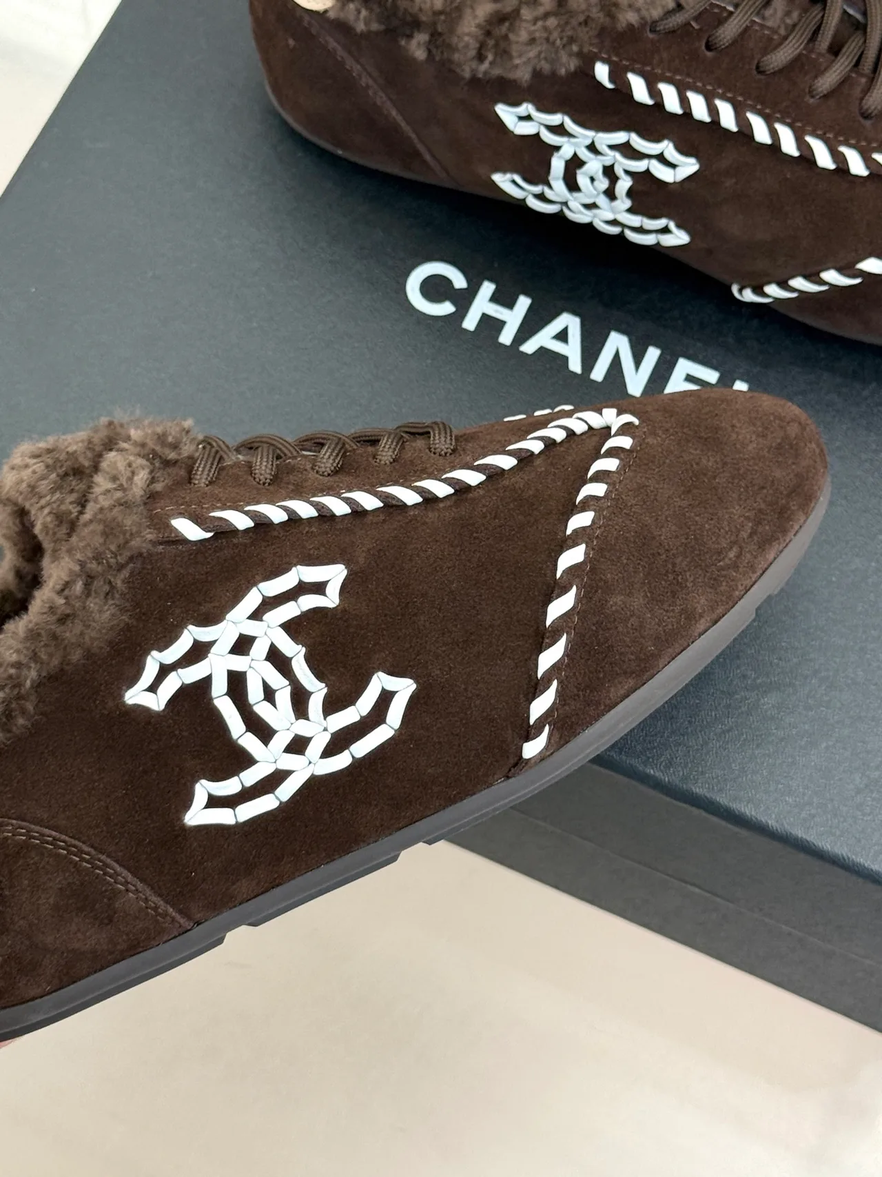 Chanel Suede-Look Sneakers in Brown · view 7